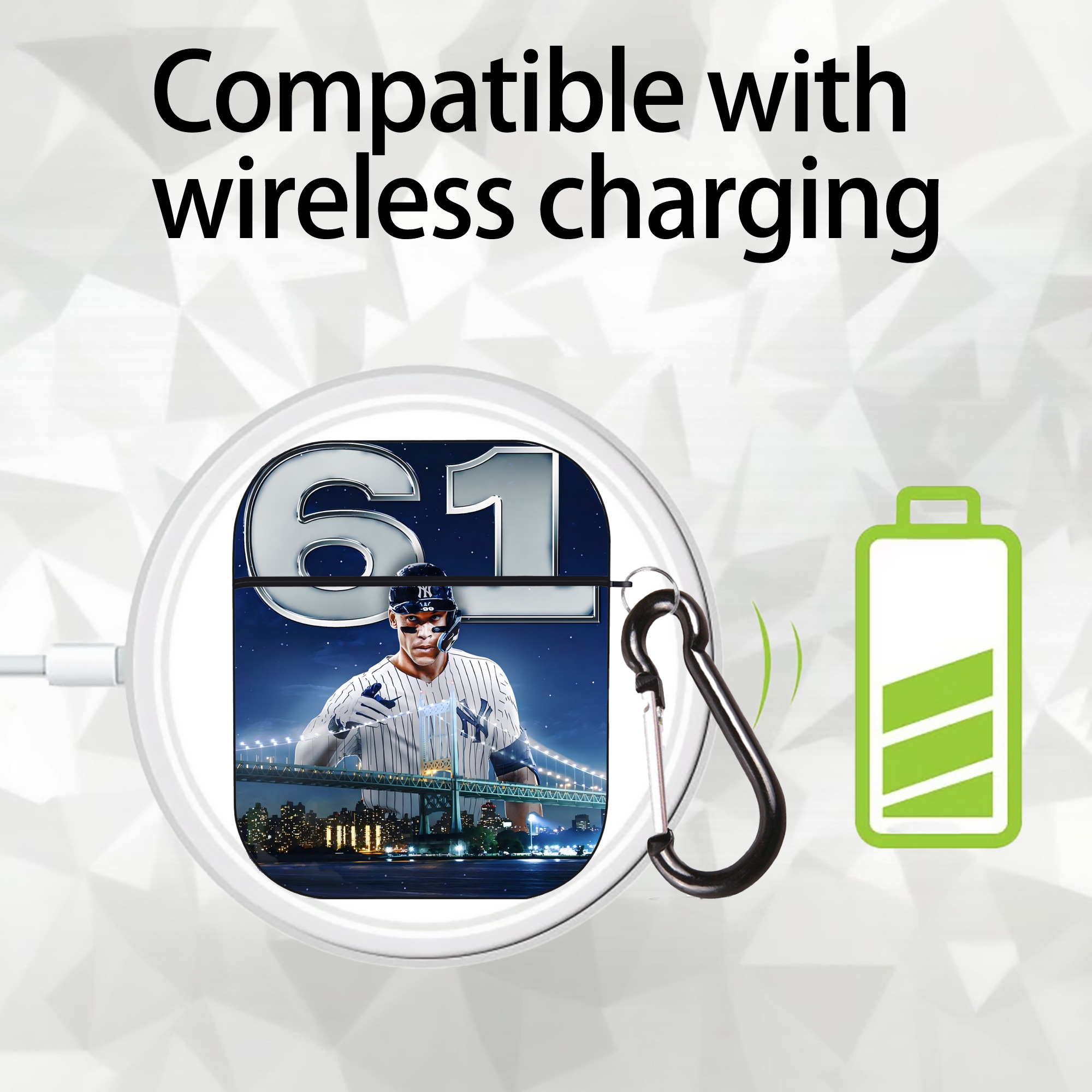 Aaron Judge 61 Home Runs AirPods 2 Case Hard Shell Black, Flexible PC Material, Precise Cutouts, Full Protection, Anti-Fingerprint, Washable, Includes Keychain – Durable & Slim Design