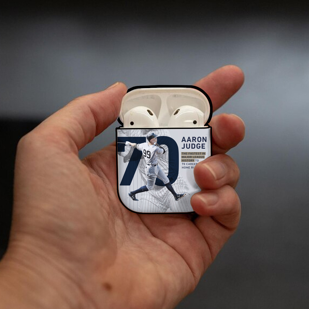 Aaron Judge 70 Home Runs AirPods 2 Case Hard Shell Black, Flexible PC Material, Precise Cutouts, Full Protection, Anti-Fingerprint, Washable, Includes Keychain – Durable & Slim Design
