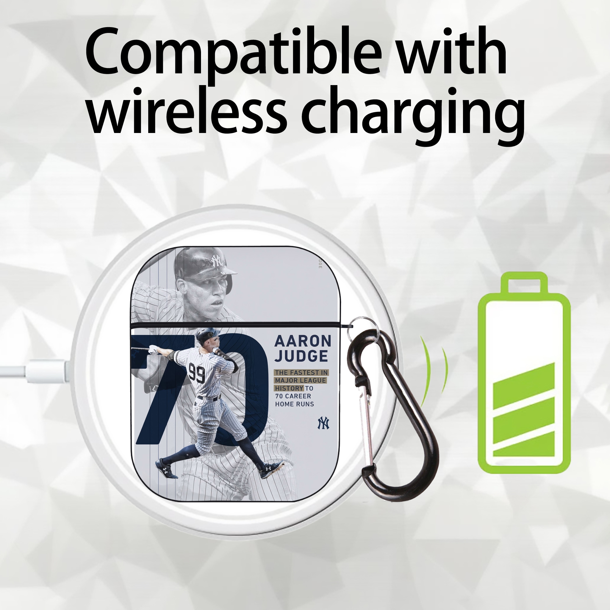 Aaron Judge 70 Home Runs AirPods 2 Case Hard Shell Black, Flexible PC Material, Precise Cutouts, Full Protection, Anti-Fingerprint, Washable, Includes Keychain – Durable & Slim Design