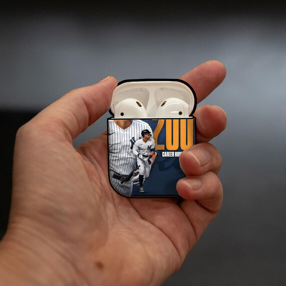 Aaron Judge 200 Home Runs 1 AirPods 2 Case Hard Shell Black, Flexible PC Material, Precise Cutouts, Full Protection, Anti-Fingerprint, Washable, Includes Keychain – Durable & Slim Design