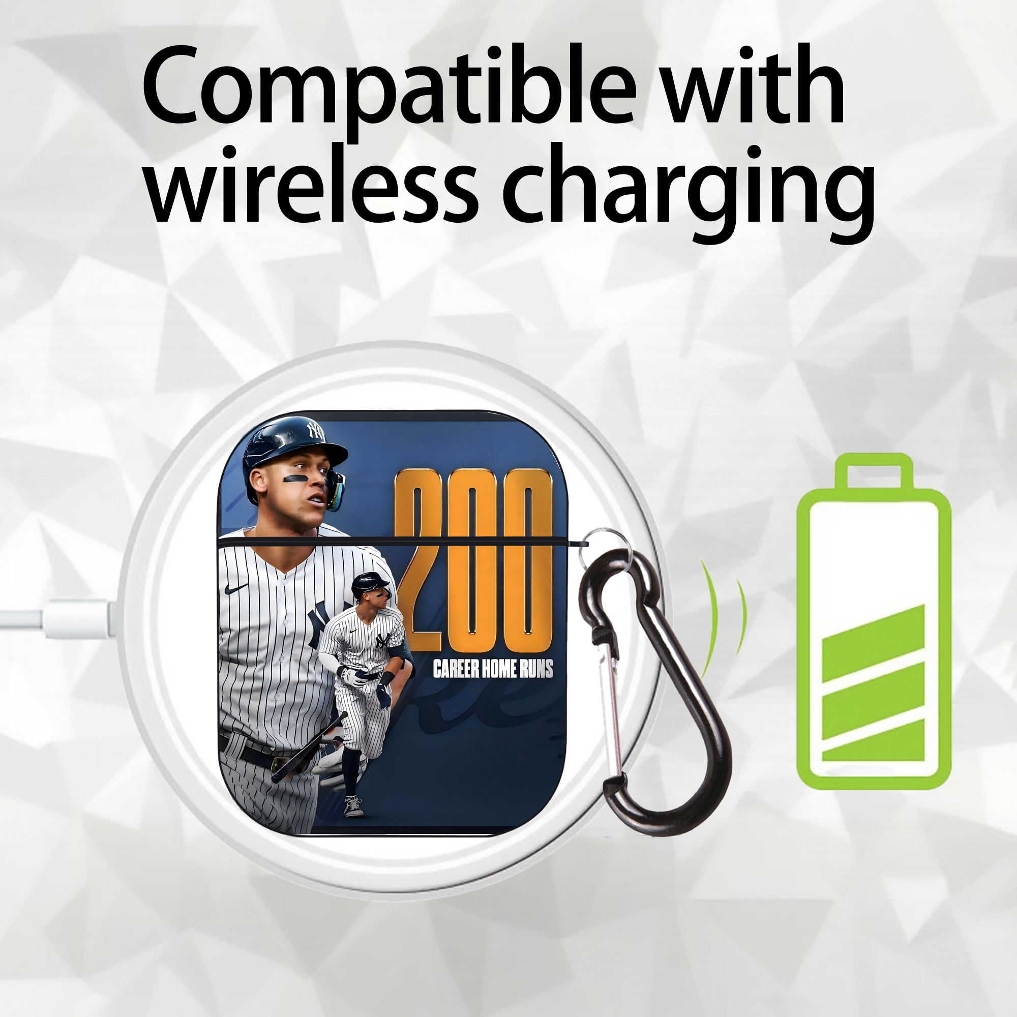 Aaron Judge 200 Home Runs 1 AirPods 2 Case Hard Shell Black, Flexible PC Material, Precise Cutouts, Full Protection, Anti-Fingerprint, Washable, Includes Keychain – Durable & Slim Design