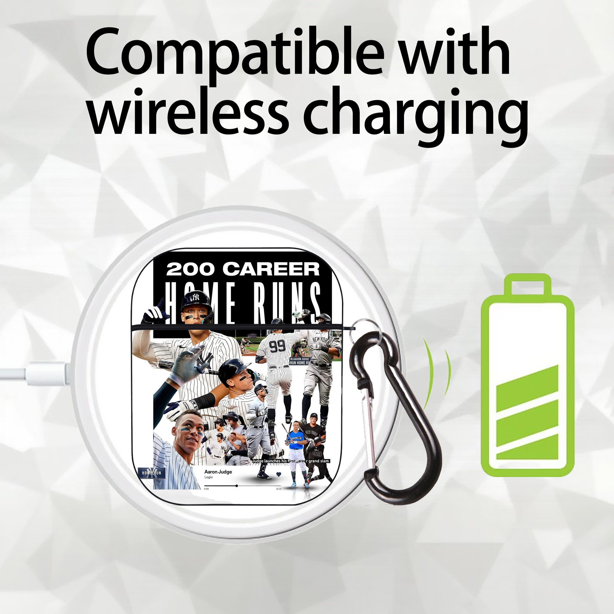 Aaron Judge 200 Home Runs 2 AirPods 2 Case Hard Shell Black, Flexible PC Material, Precise Cutouts, Full Protection, Anti-Fingerprint, Washable, Includes Keychain – Durable & Slim Design