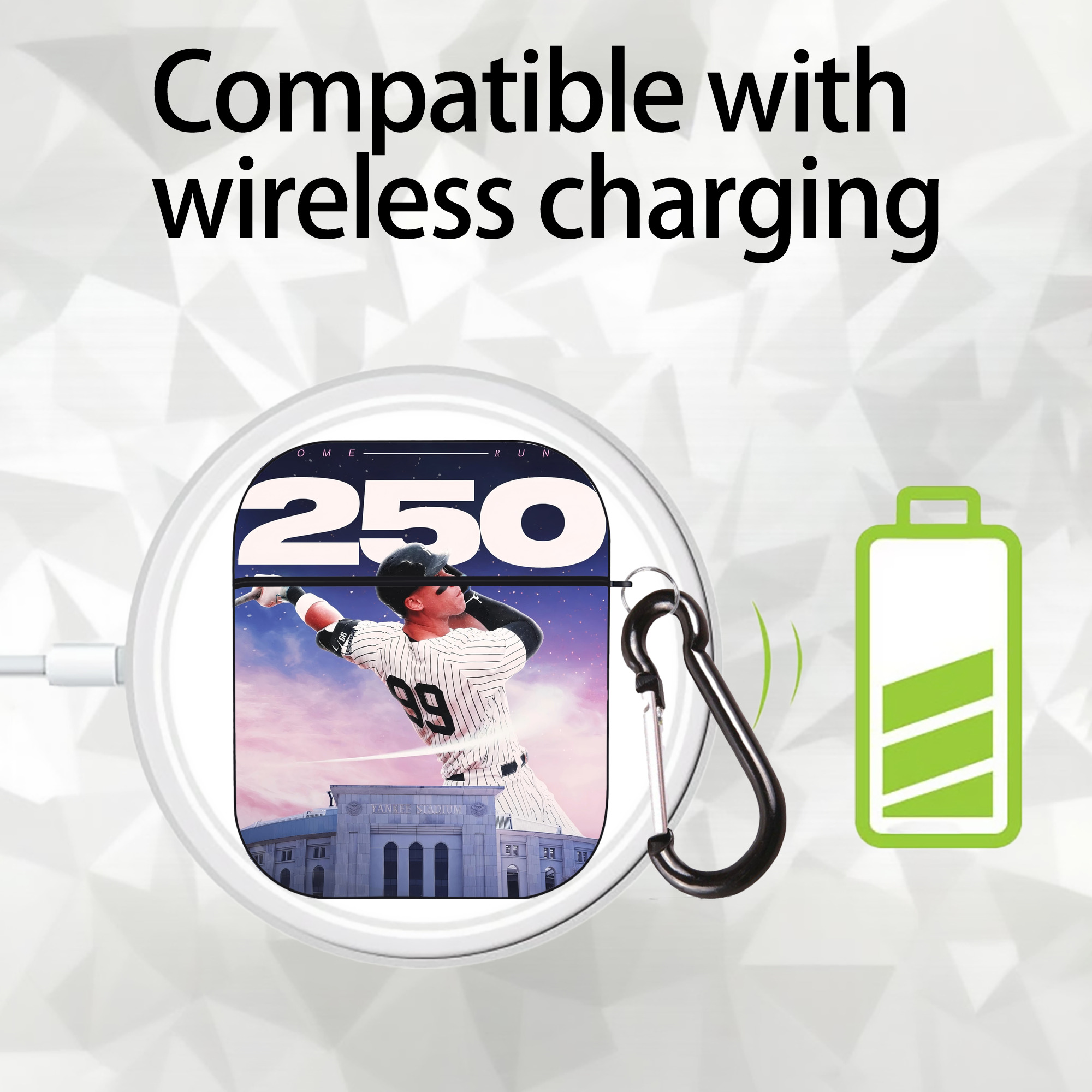 Aaron Judge 250 Home Runs AirPods 2 Case Hard Shell Black, Flexible PC Material, Precise Cutouts, Full Protection, Anti-Fingerprint, Washable, Includes Keychain – Durable & Slim Design