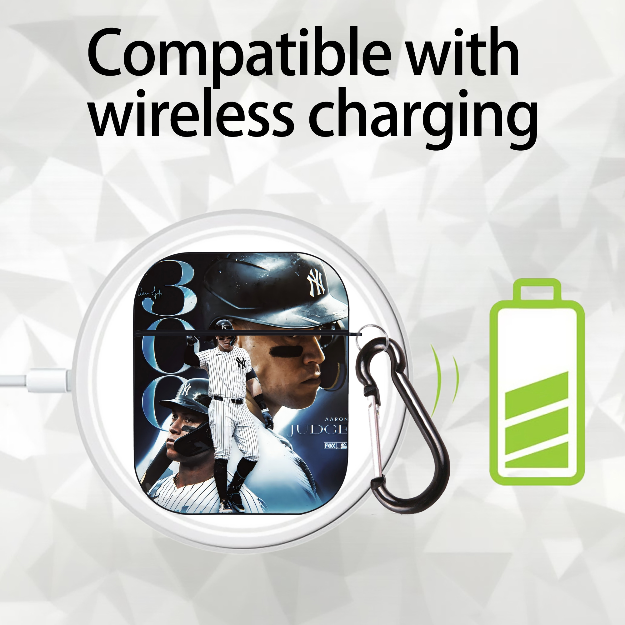 Aaron Judge 300 Home Runs 1 AirPods 2 Case Hard Shell Black, Flexible PC Material, Precise Cutouts, Full Protection, Anti-Fingerprint, Washable, Includes Keychain – Durable & Slim Design