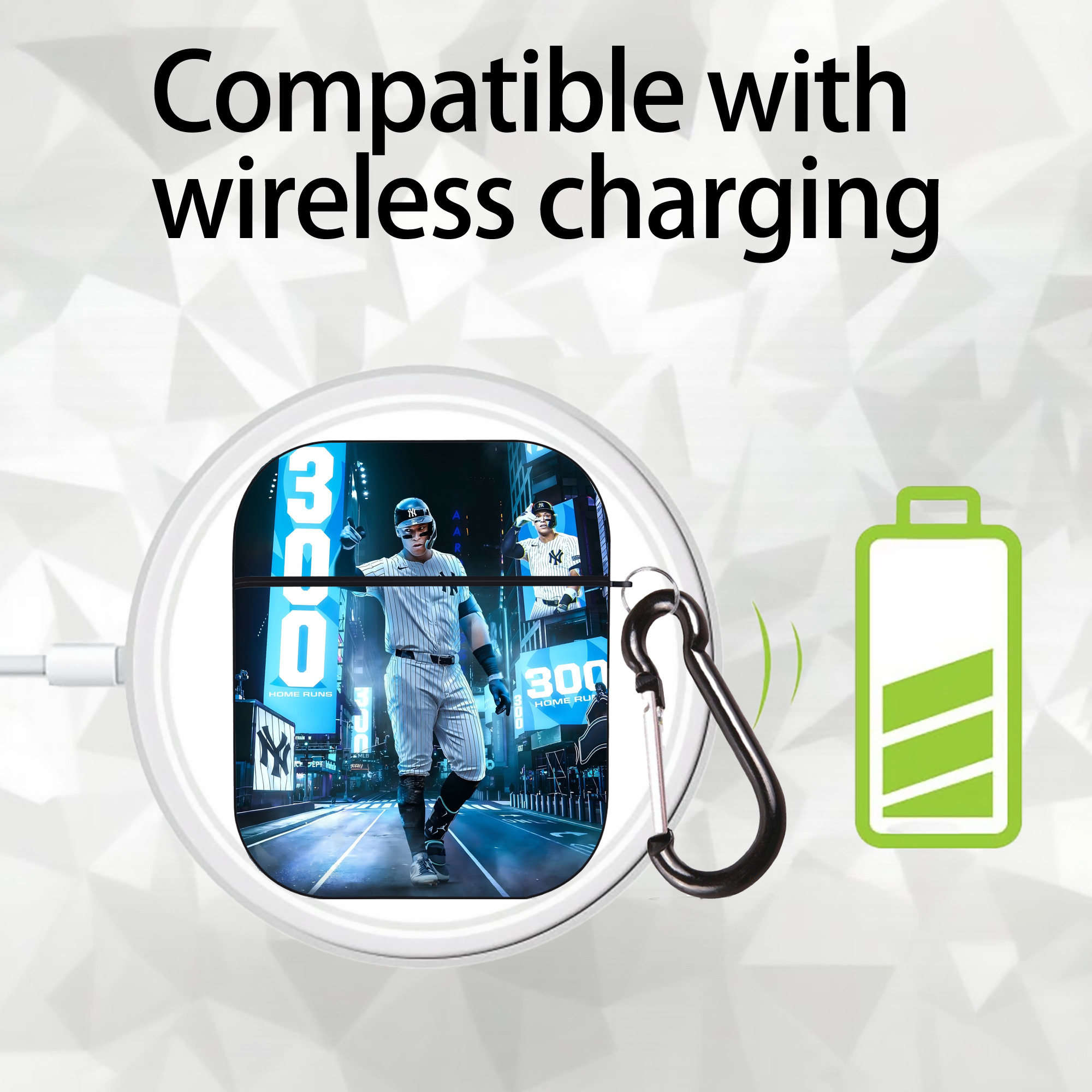 Aaron Judge 300 Home Runs 2 AirPods 2 Case Hard Shell Black, Flexible PC Material, Precise Cutouts, Full Protection, Anti-Fingerprint, Washable, Includes Keychain – Durable & Slim Design