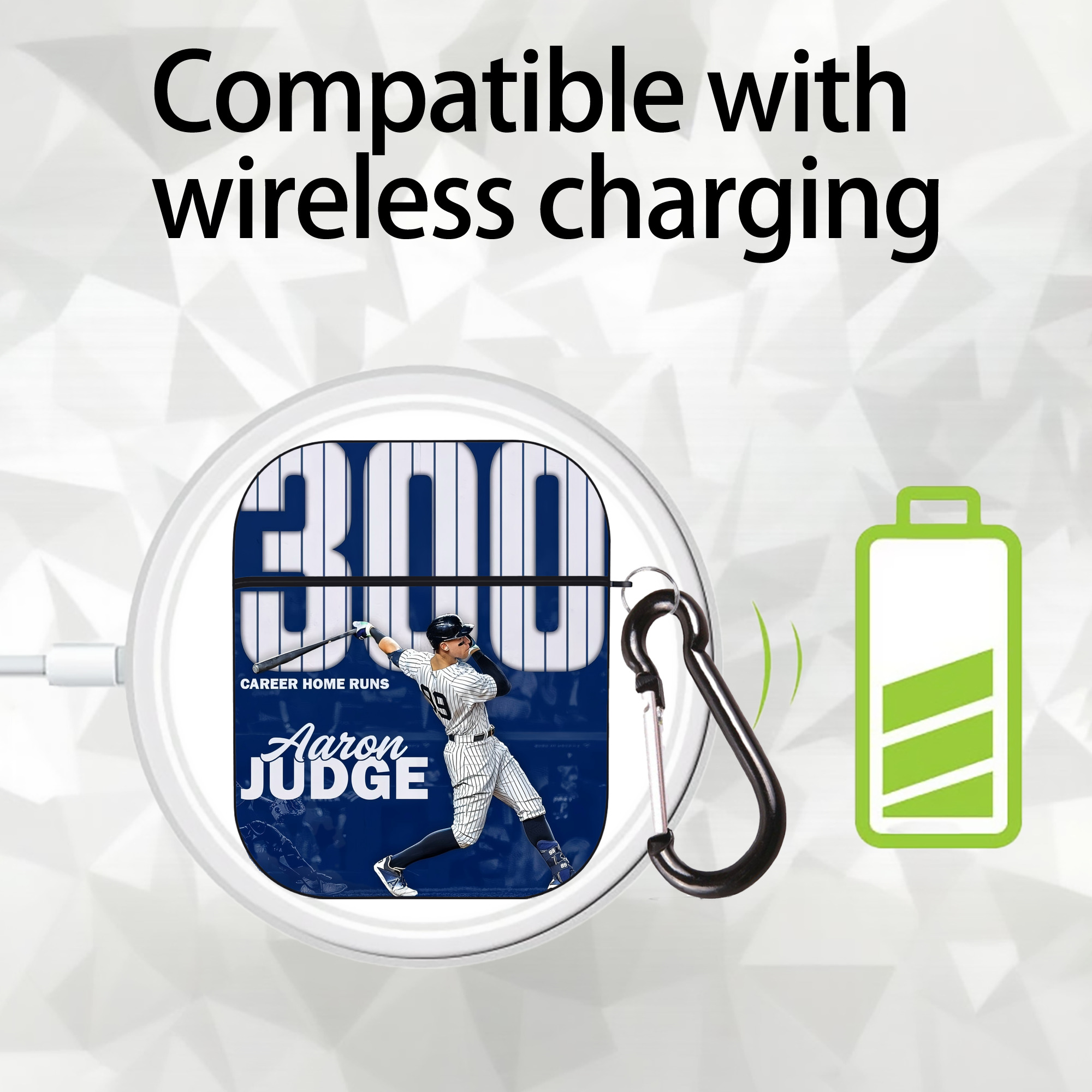 Aaron Judge 300 Home Runs AirPods 2 Case Hard Shell Black, Flexible PC Material, Precise Cutouts, Full Protection, Anti-Fingerprint, Washable, Includes Keychain – Durable & Slim Design