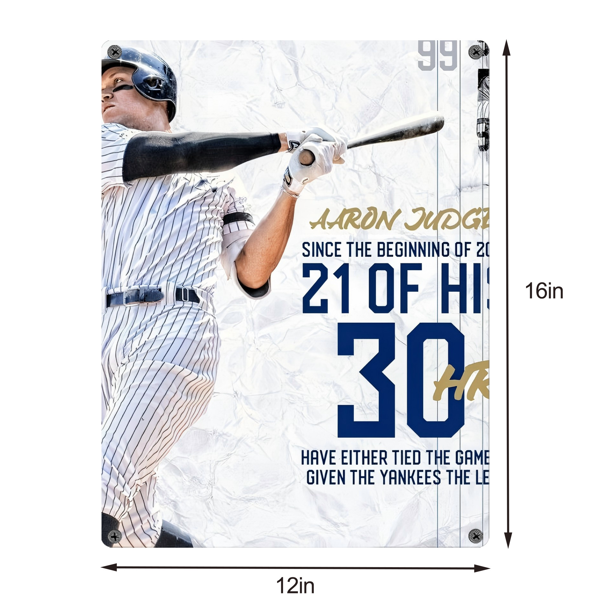 Aaron Judge 30 Home Runs Vintage Metal Tin Sign 12x16inch – Retro Wall Art Decor For Home, Bar, Kitchen, Bedroom, Office – Durable Iron Sheet Poster, Easy To Hang, Full-Color Printing