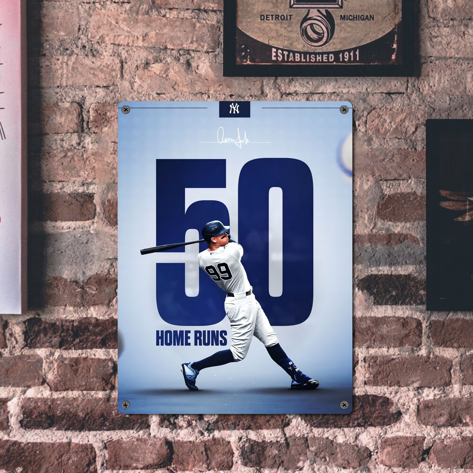Aaron Judge 50 Home Runs 4 Vintage Metal Tin Sign 12x16inch – Retro Wall Art Decor For Home, Bar, Kitchen, Bedroom, Office – Durable Iron Sheet Poster, Easy To Hang, Full-Color Printing
