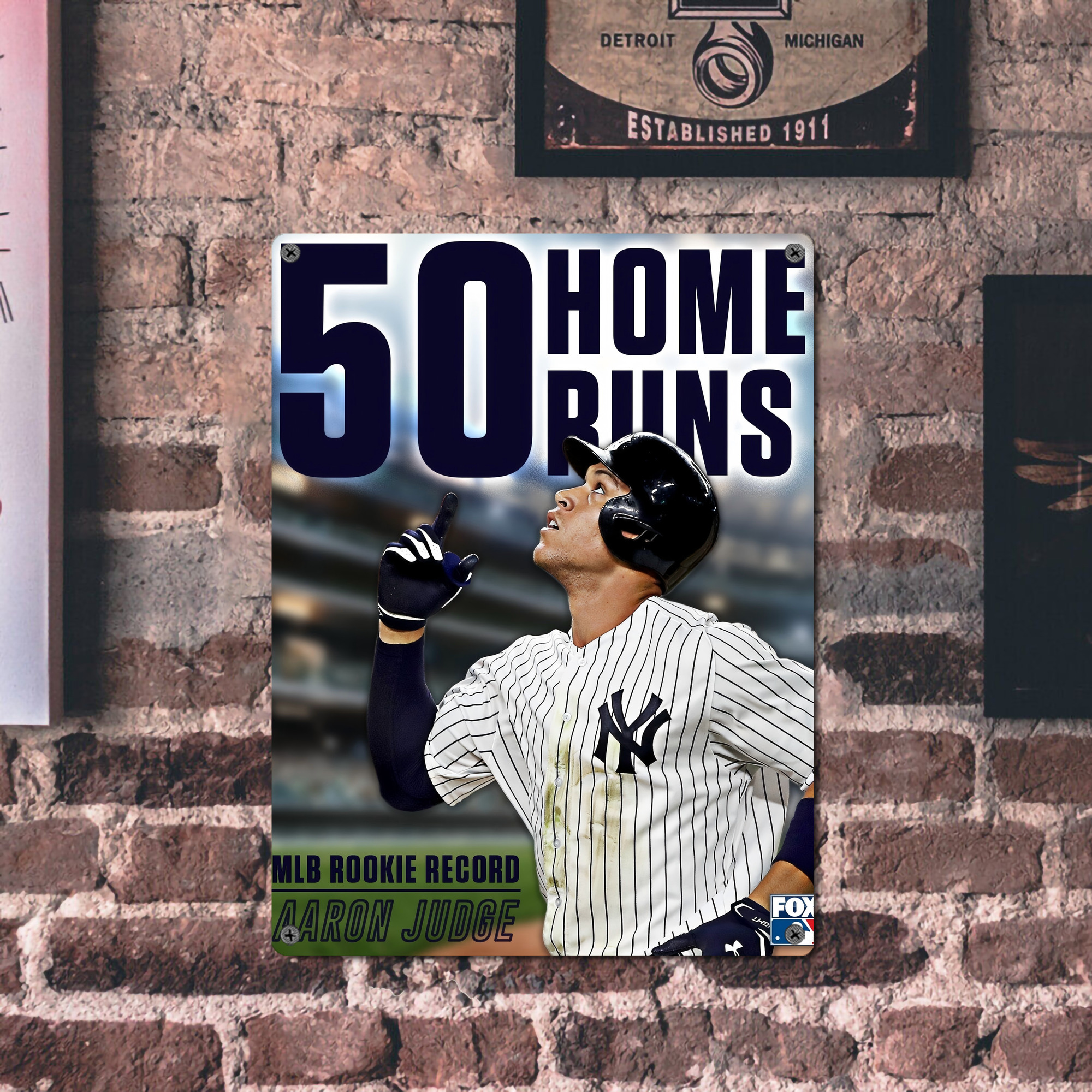 Aaron Judge 50 Home Runs 5 Vintage Metal Tin Sign 12x16inch – Retro Wall Art Decor For Home, Bar, Kitchen, Bedroom, Office – Durable Iron Sheet Poster, Easy To Hang, Full-Color Printing