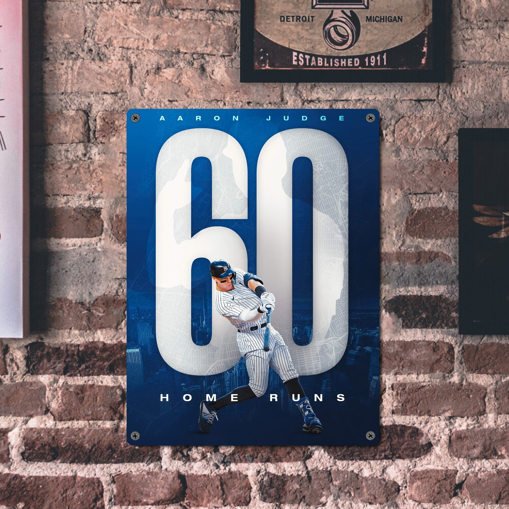 Aaron Judge 60 Home Runs 2 Vintage Metal Tin Sign 12x16inch – Retro Wall Art Decor For Home, Bar, Kitchen, Bedroom, Office – Durable Iron Sheet Poster, Easy To Hang, Full-Color Printing