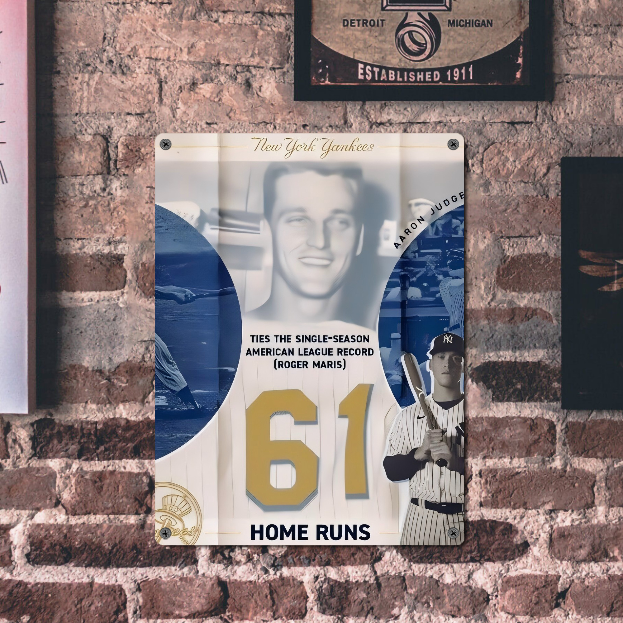 Aaron Judge 61 Home Runs 2 Vintage Metal Tin Sign 12x16inch – Retro Wall Art Decor For Home, Bar, Kitchen, Bedroom, Office – Durable Iron Sheet Poster, Easy To Hang, Full-Color Printing