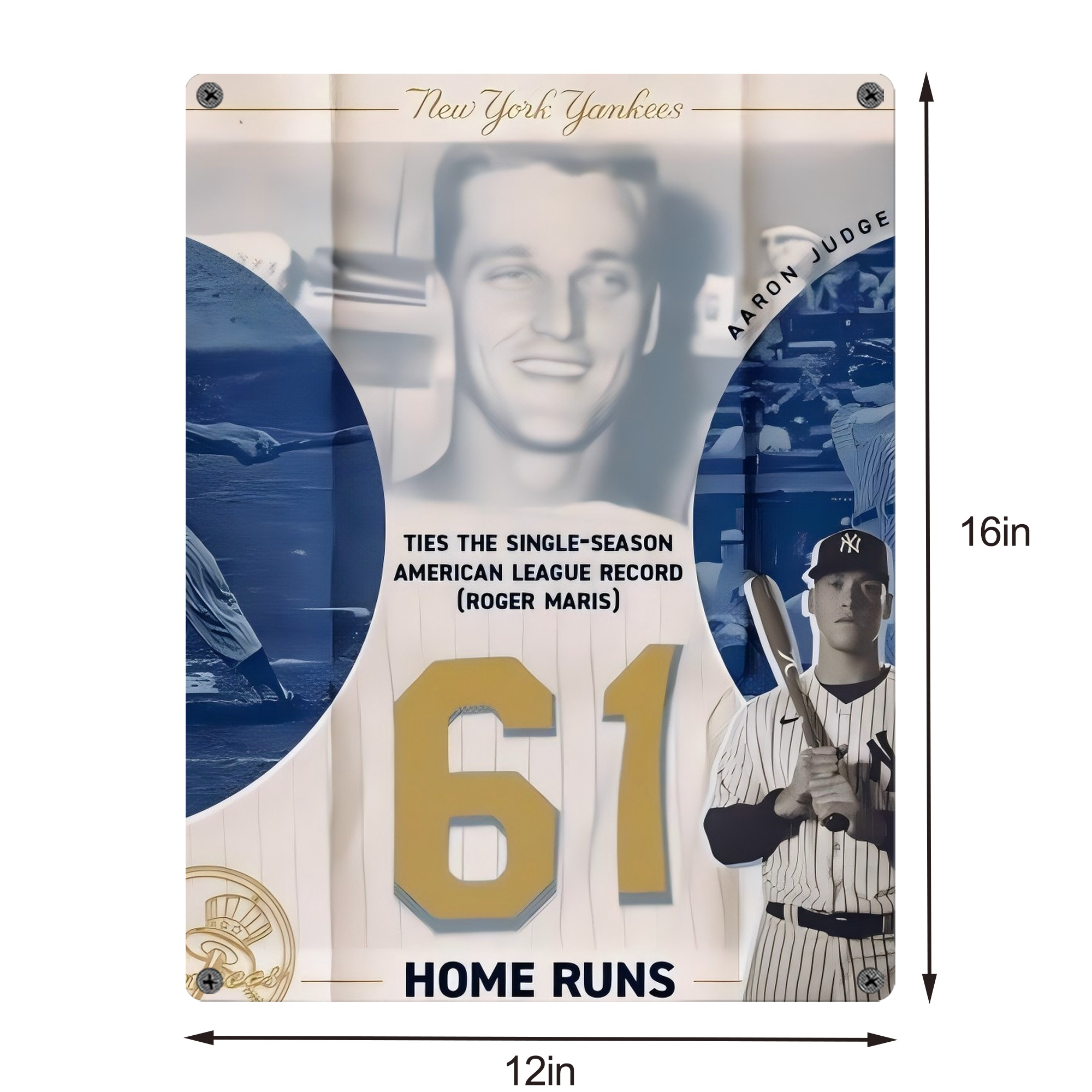 Aaron Judge 61 Home Runs 2 Vintage Metal Tin Sign 12x16inch – Retro Wall Art Decor For Home, Bar, Kitchen, Bedroom, Office – Durable Iron Sheet Poster, Easy To Hang, Full-Color Printing