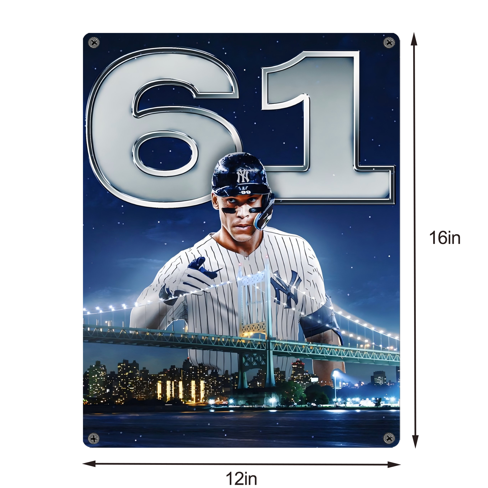 Aaron Judge 61 Home Runs Vintage Metal Tin Sign 12x16inch – Retro Wall Art Decor For Home, Bar, Kitchen, Bedroom, Office – Durable Iron Sheet Poster, Easy To Hang, Full-Color Printing