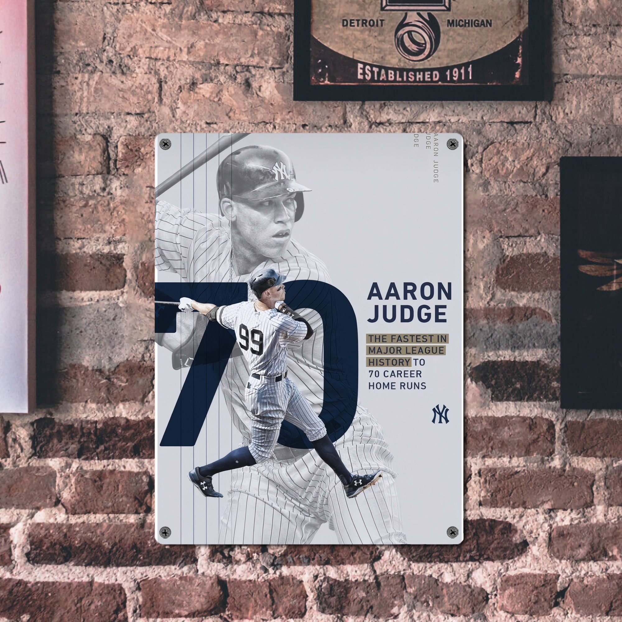 Aaron Judge 70 Home Runs Vintage Metal Tin Sign 12x16inch – Retro Wall Art Decor For Home, Bar, Kitchen, Bedroom, Office – Durable Iron Sheet Poster, Easy To Hang, Full-Color Printing