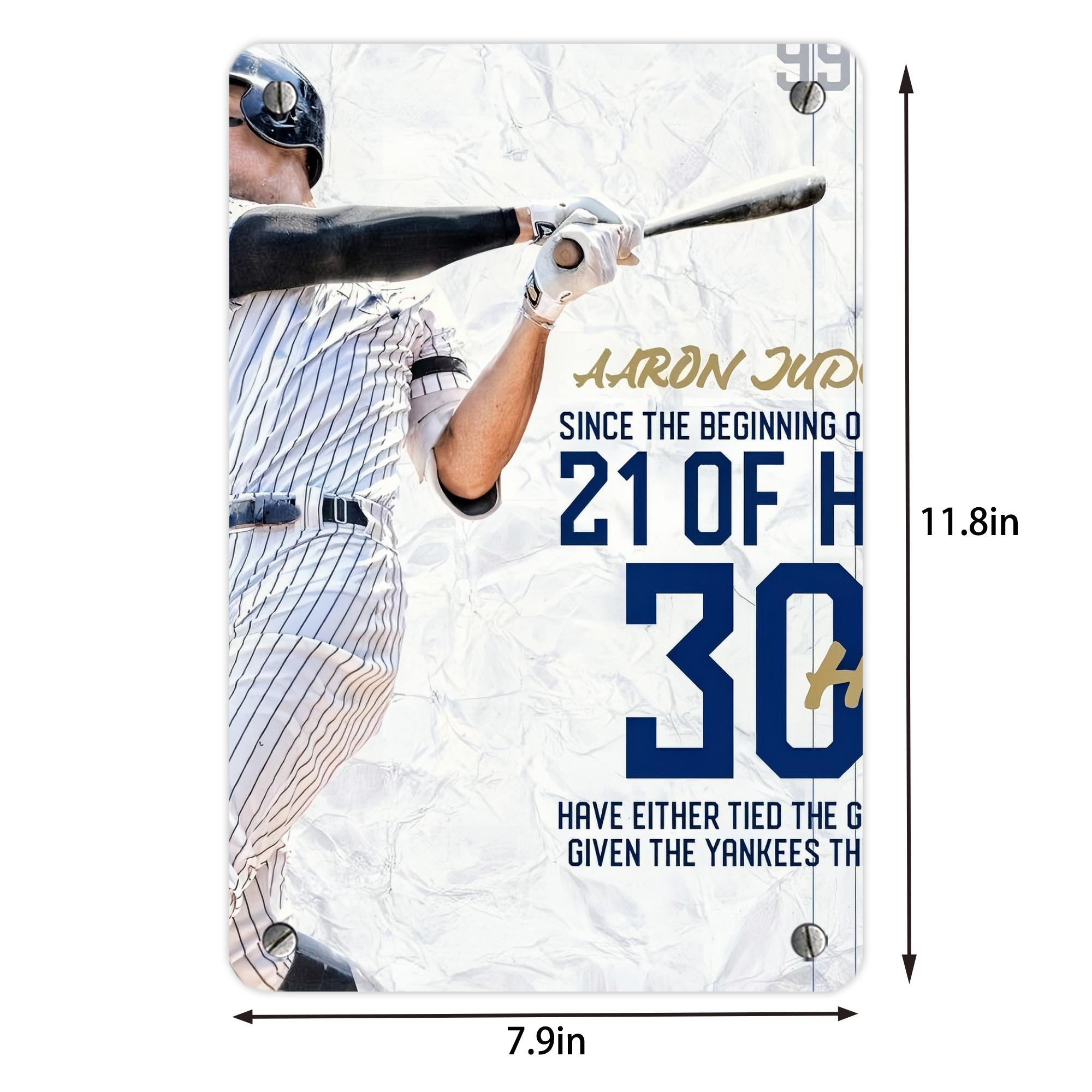 Aaron Judge 30 Home Runs Metal Tin Sign 8x12inch - High-Quality Full-Print Decorative Wall Art, Durable Rust-Resistant Metal Plaque For Living Room, Bedroom, Kitchen, Office, Bar Décor