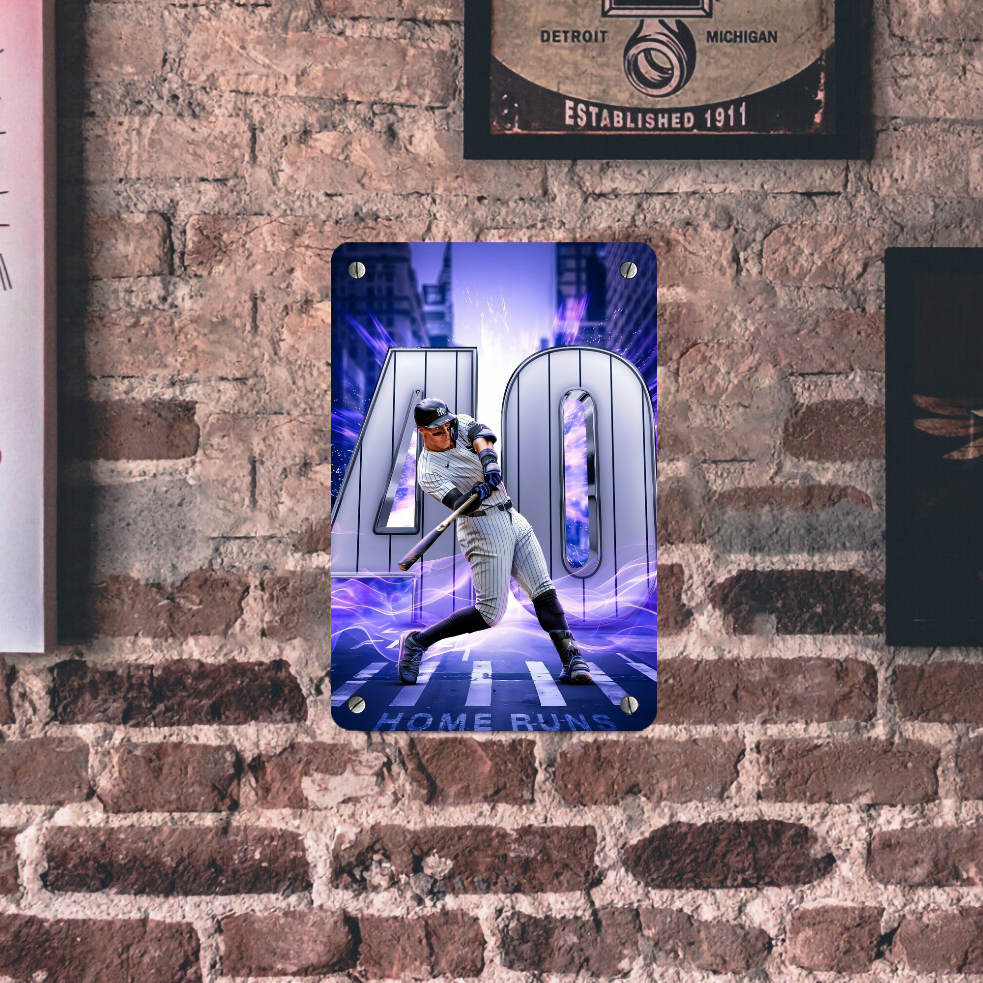 Aaron Judge 40 Home Runs Metal Tin Sign 8x12inch - High-Quality Full-Print Decorative Wall Art, Durable Rust-Resistant Metal Plaque For Living Room, Bedroom, Kitchen, Office, Bar Décor