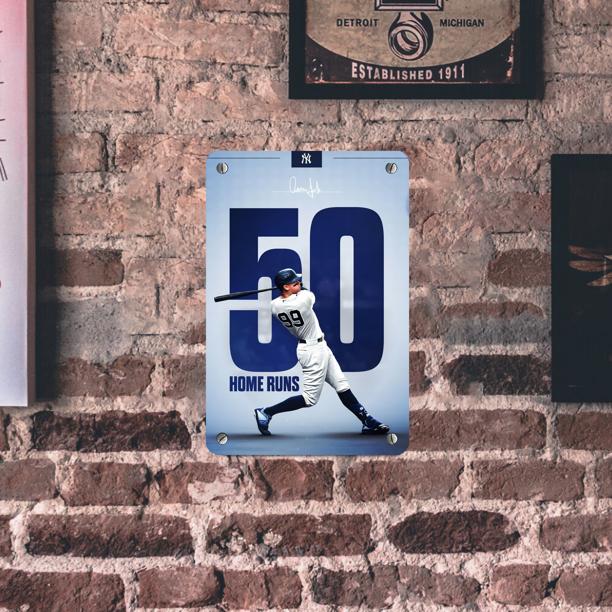 Aaron Judge 50 Home Runs 4 Metal Tin Sign 8x12inch - High-Quality Full-Print Decorative Wall Art, Durable Rust-Resistant Metal Plaque For Living Room, Bedroom, Kitchen, Office, Bar Décor