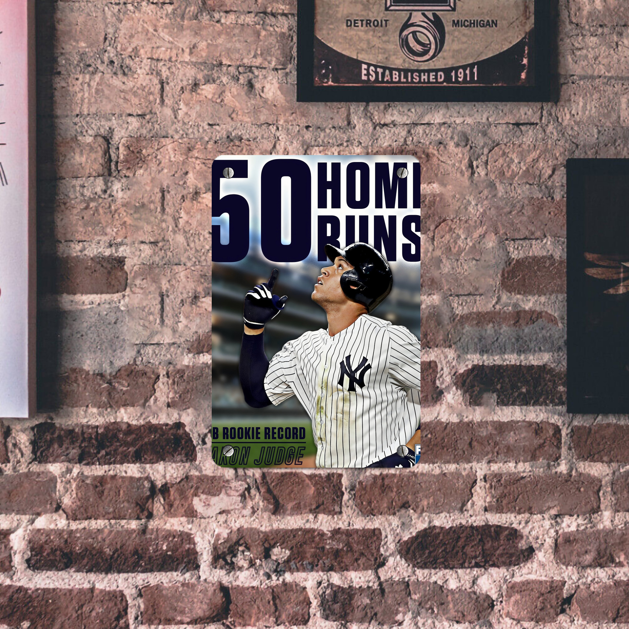 Aaron Judge 50 Home Runs 5 Metal Tin Sign 8x12inch - High-Quality Full-Print Decorative Wall Art, Durable Rust-Resistant Metal Plaque For Living Room, Bedroom, Kitchen, Office, Bar Décor