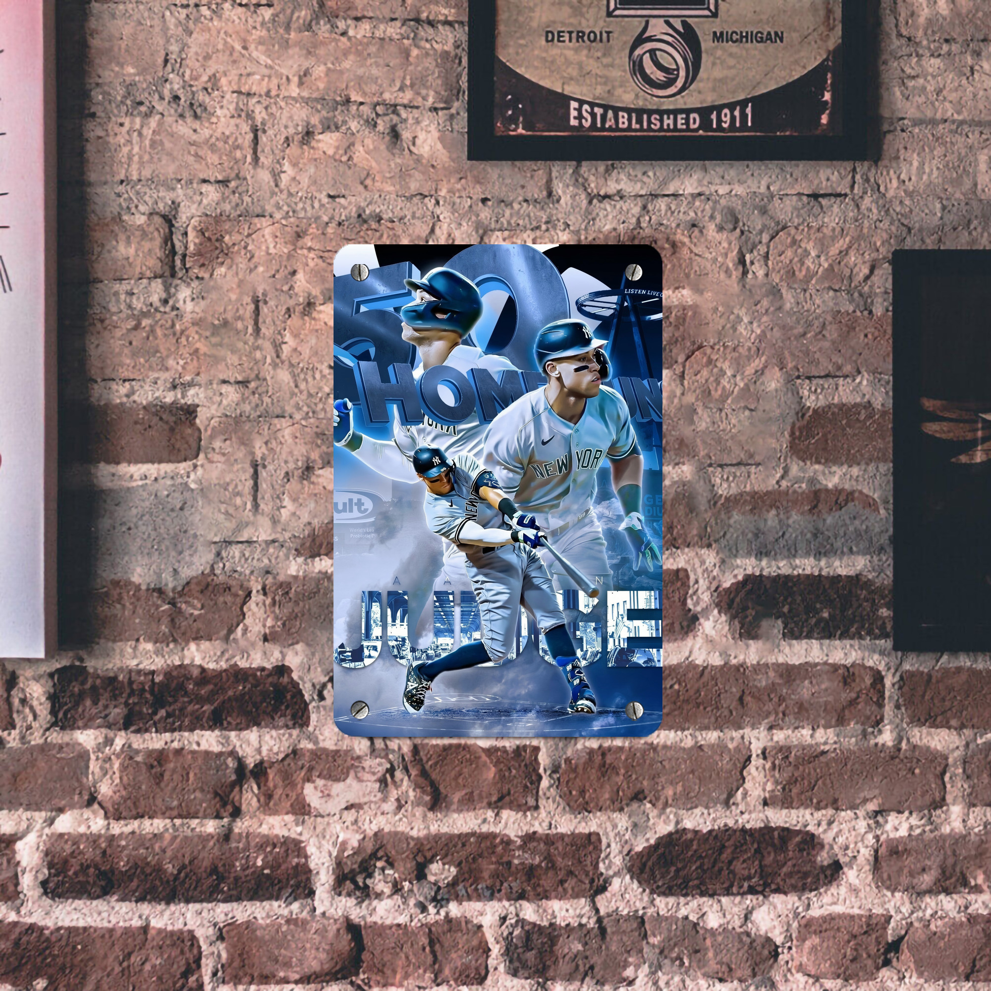 Aaron Judge 50 Home Runs Metal Tin Sign 8x12inch - High-Quality Full-Print Decorative Wall Art, Durable Rust-Resistant Metal Plaque For Living Room, Bedroom, Kitchen, Office, Bar Décor