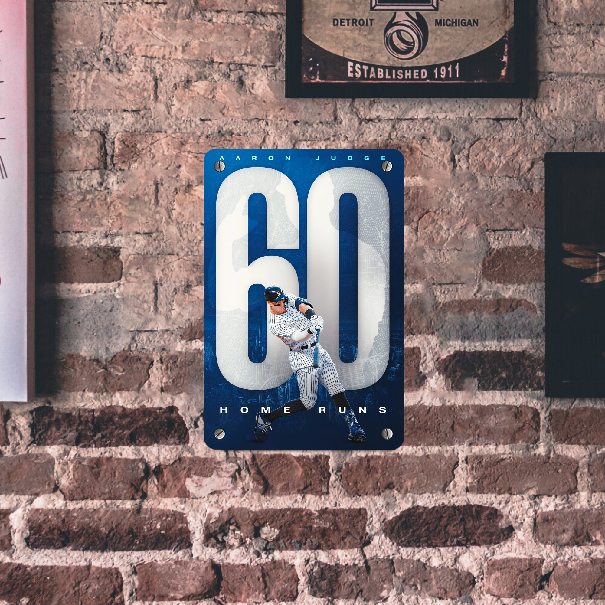 Aaron Judge 60 Home Runs 2 Metal Tin Sign 8x12inch - High-Quality Full-Print Decorative Wall Art, Durable Rust-Resistant Metal Plaque For Living Room, Bedroom, Kitchen, Office, Bar Décor