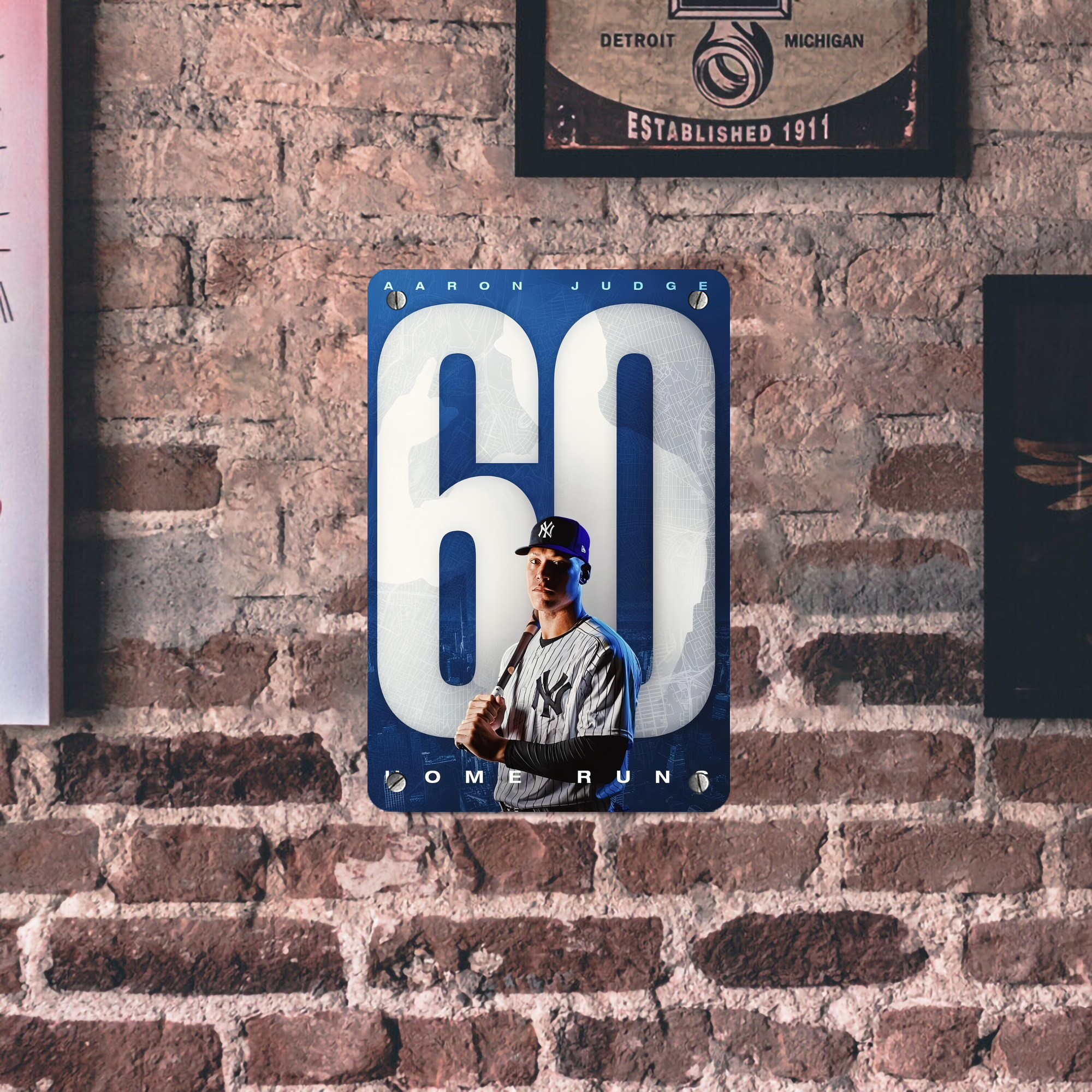 Aaron Judge 60 Home Runs Metal Tin Sign 8x12inch - High-Quality Full-Print Decorative Wall Art, Durable Rust-Resistant Metal Plaque For Living Room, Bedroom, Kitchen, Office, Bar Décor