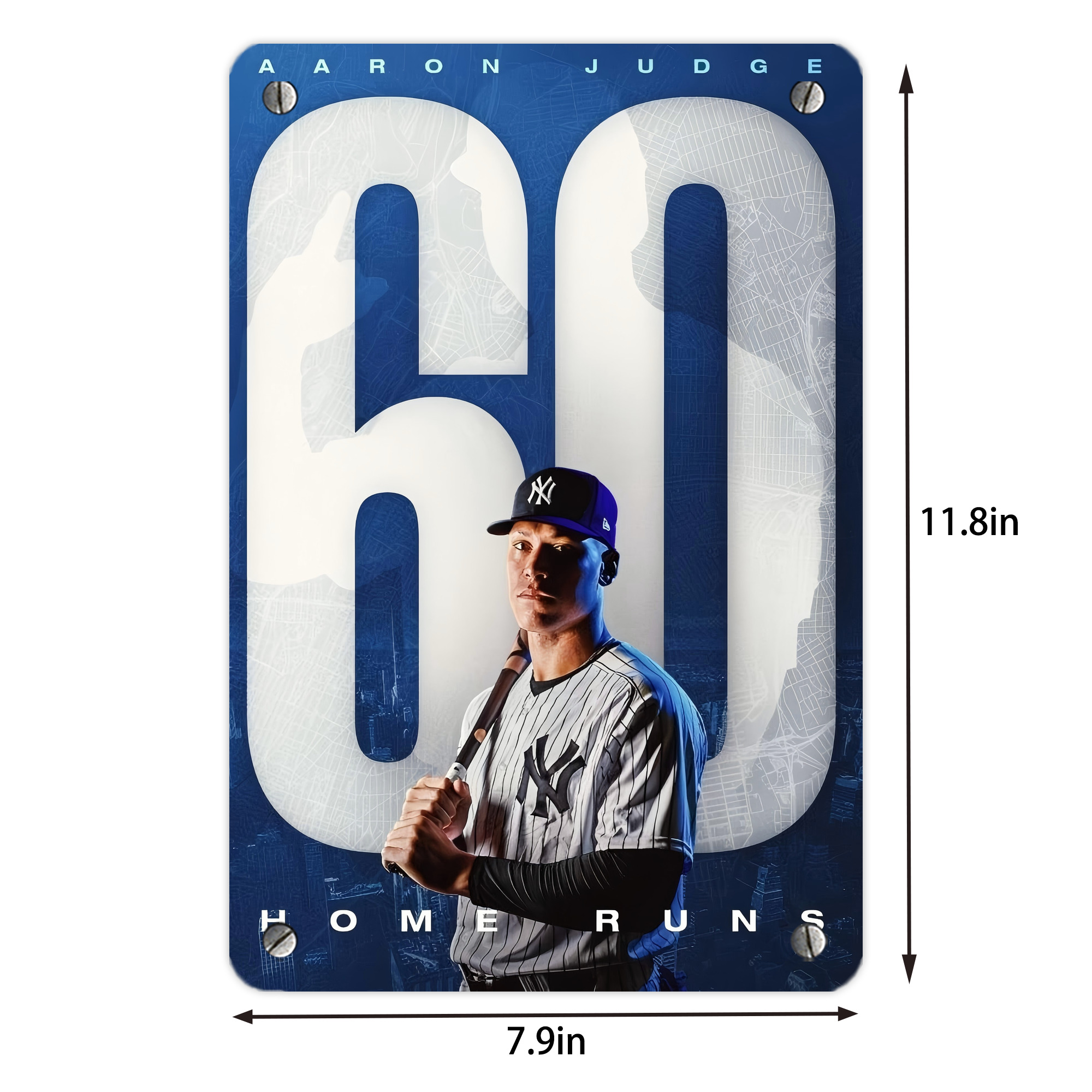 Aaron Judge 60 Home Runs Metal Tin Sign 8x12inch - High-Quality Full-Print Decorative Wall Art, Durable Rust-Resistant Metal Plaque For Living Room, Bedroom, Kitchen, Office, Bar Décor
