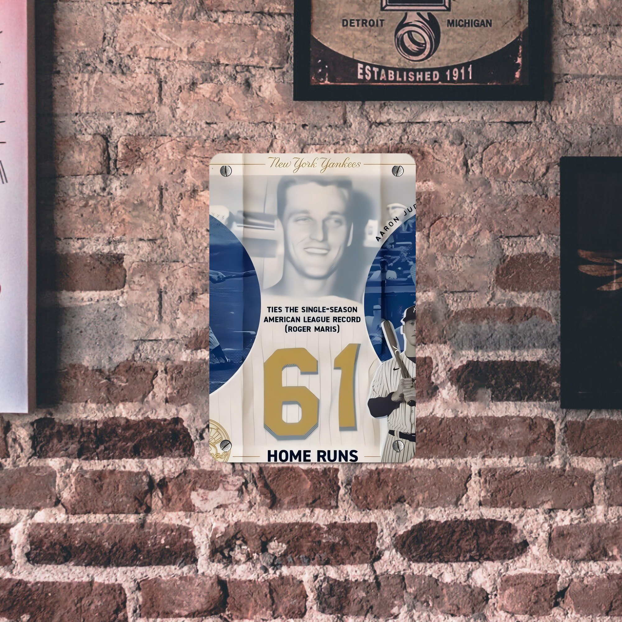 Aaron Judge 61 Home Runs 2 Metal Tin Sign 8x12inch - High-Quality Full-Print Decorative Wall Art, Durable Rust-Resistant Metal Plaque For Living Room, Bedroom, Kitchen, Office, Bar Décor