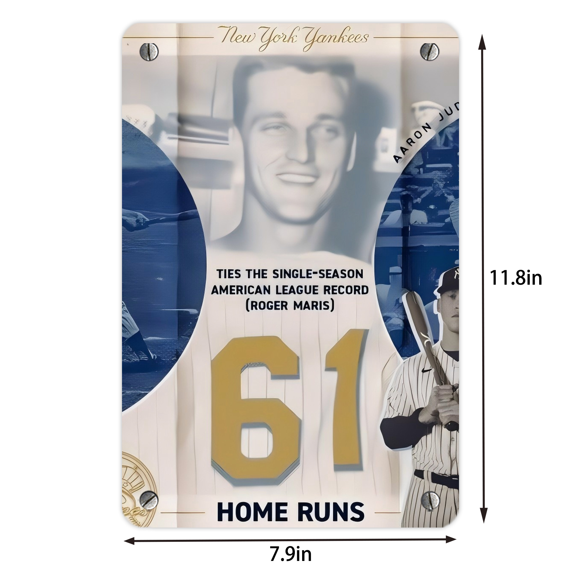 Aaron Judge 61 Home Runs 2 Metal Tin Sign 8x12inch - High-Quality Full-Print Decorative Wall Art, Durable Rust-Resistant Metal Plaque For Living Room, Bedroom, Kitchen, Office, Bar Décor