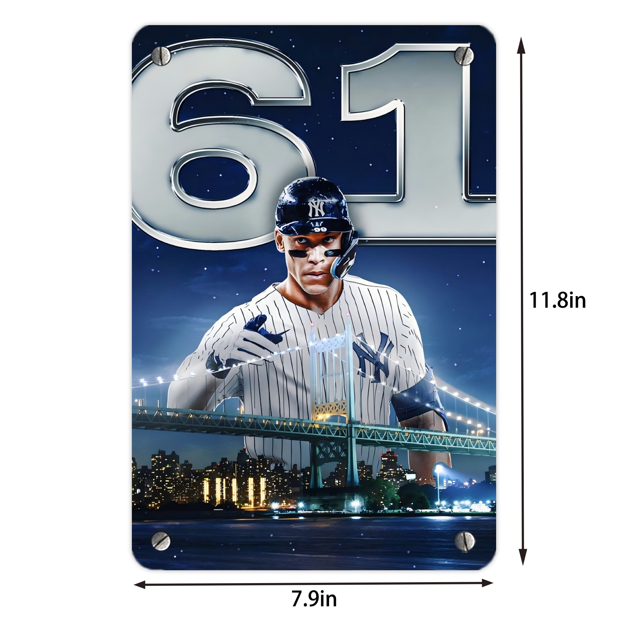 Aaron Judge 61 Home Runs Metal Tin Sign 8x12inch - High-Quality Full-Print Decorative Wall Art, Durable Rust-Resistant Metal Plaque For Living Room, Bedroom, Kitchen, Office, Bar Décor