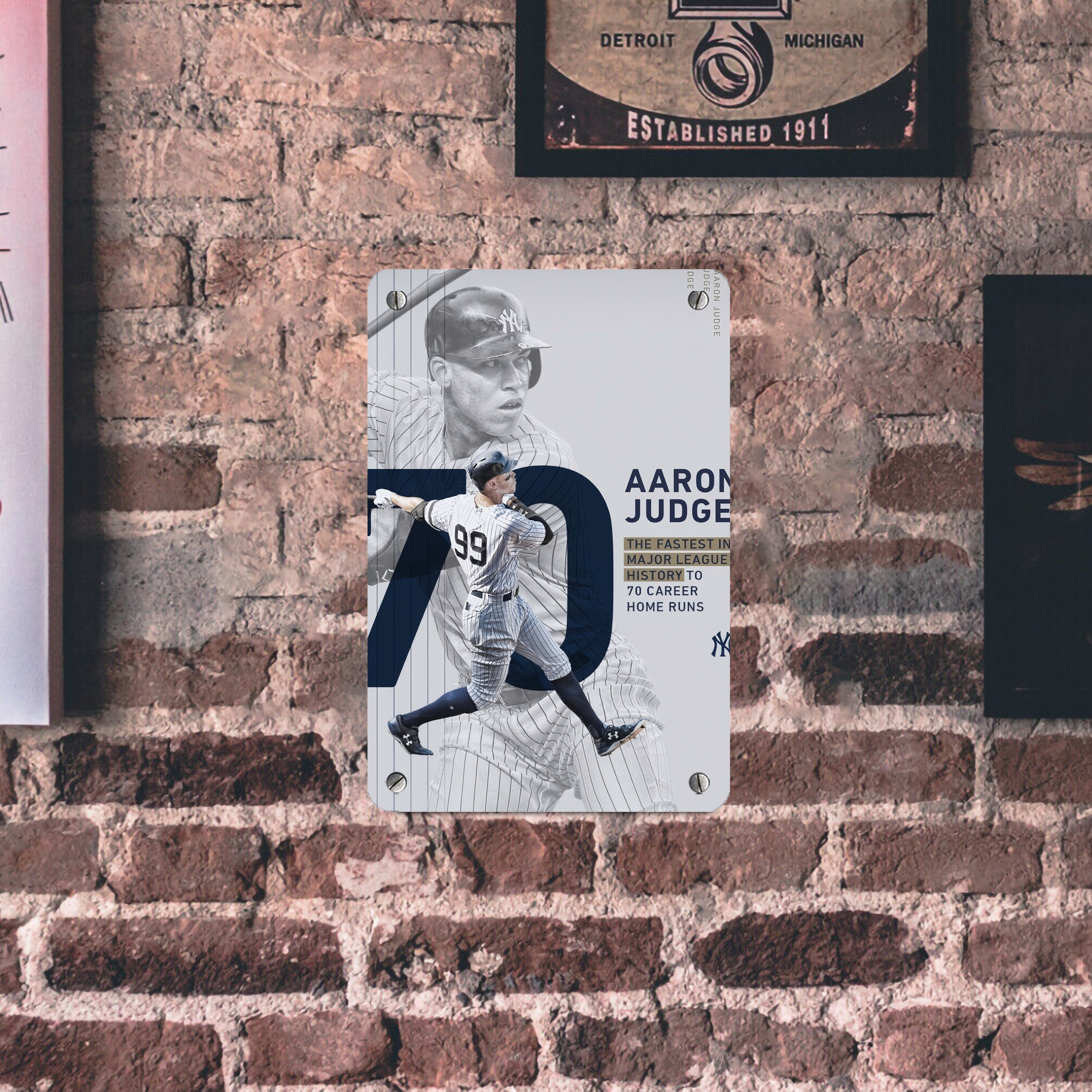 Aaron Judge 70 Home Runs Metal Tin Sign 8x12inch - High-Quality Full-Print Decorative Wall Art, Durable Rust-Resistant Metal Plaque For Living Room, Bedroom, Kitchen, Office, Bar Décor