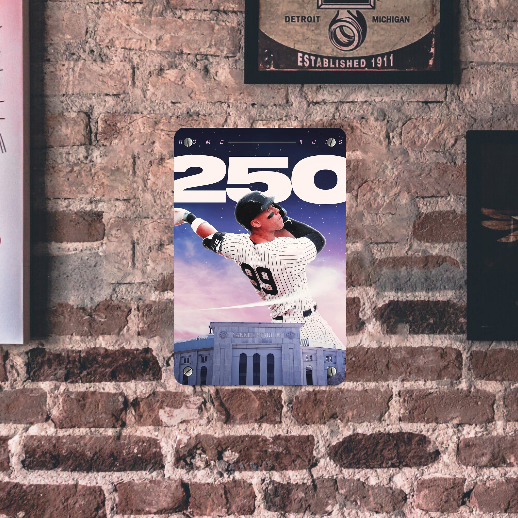 Aaron Judge 250 Home Runs Metal Tin Sign 8x12inch - High-Quality Full-Print Decorative Wall Art, Durable Rust-Resistant Metal Plaque For Living Room, Bedroom, Kitchen, Office, Bar Décor