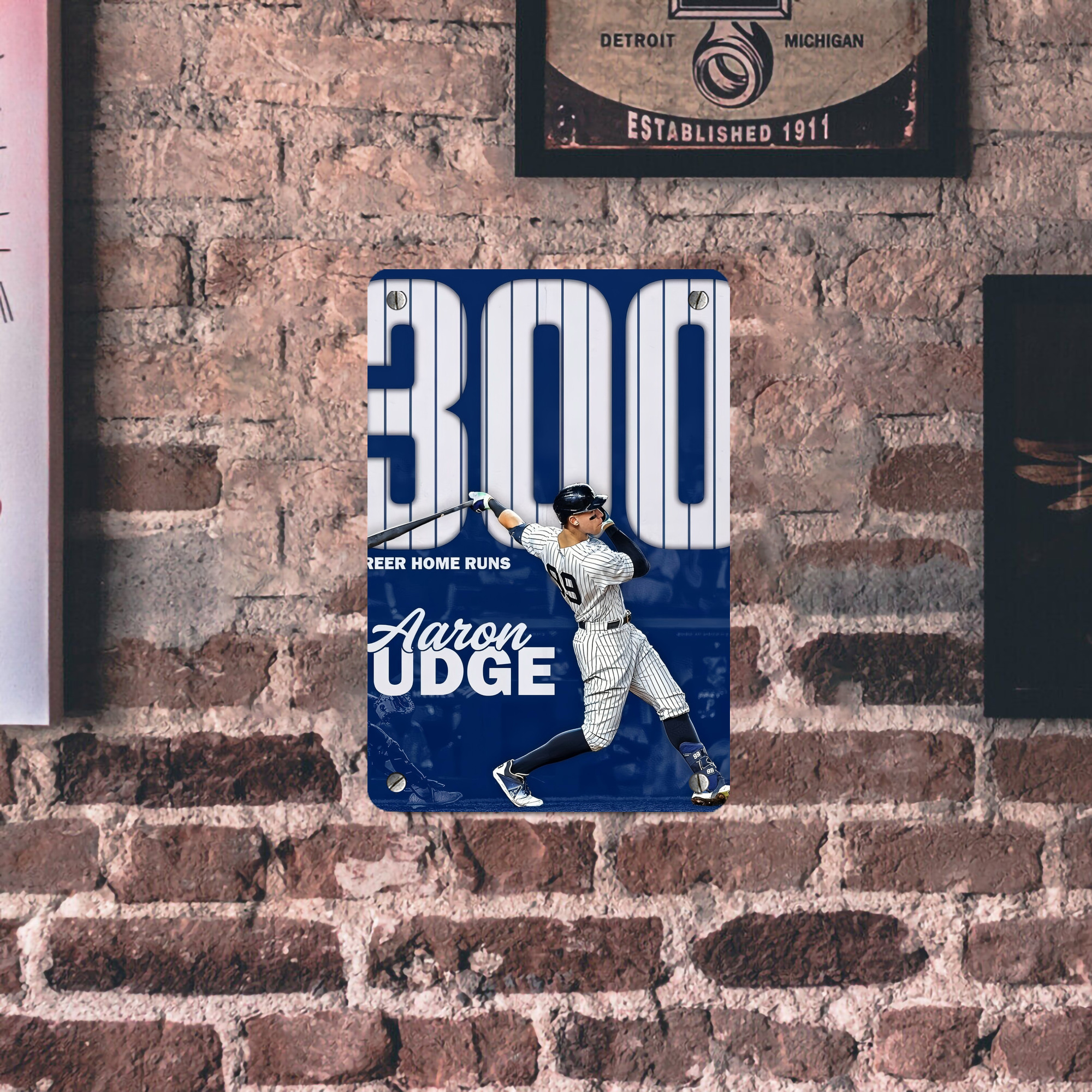Aaron Judge 300 Home Runs Metal Tin Sign 8x12inch - High-Quality Full-Print Decorative Wall Art, Durable Rust-Resistant Metal Plaque For Living Room, Bedroom, Kitchen, Office, Bar Décor