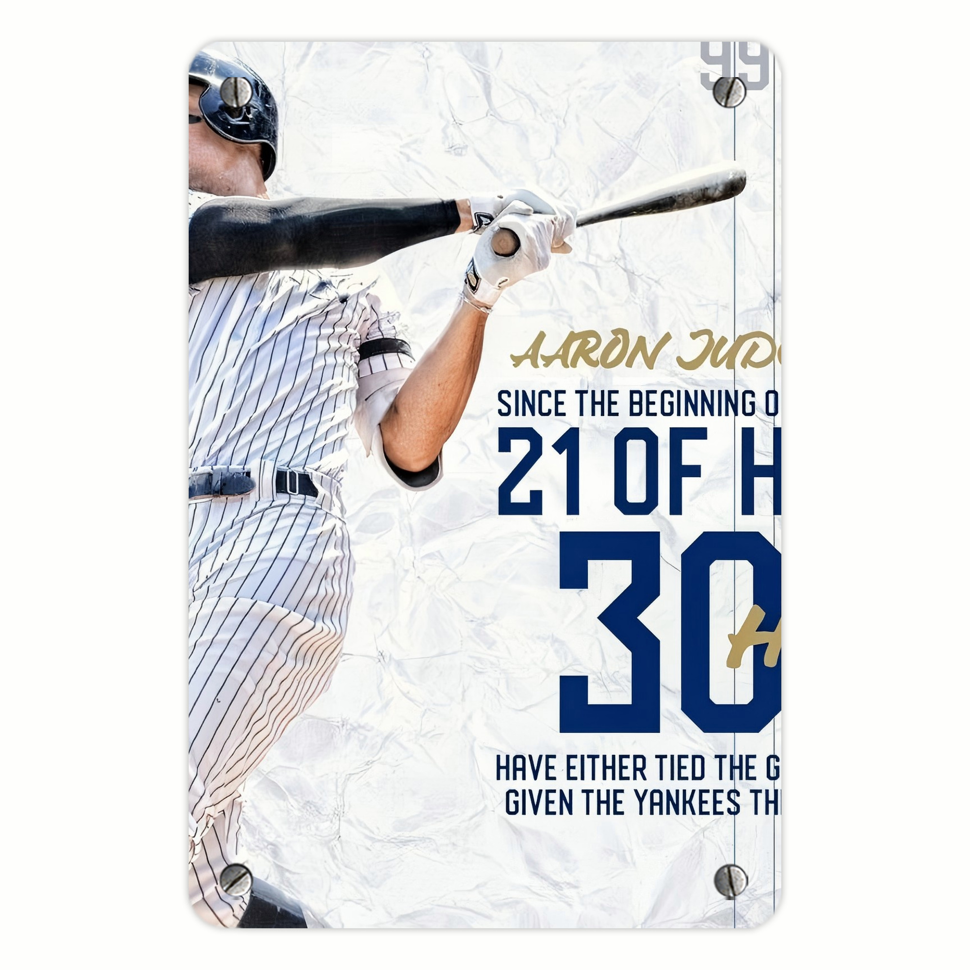 Aaron Judge 30 Home Runs Metal Tin Sign 8x12inch - High-Quality Full-Print Decorative Wall Art, Durable Rust-Resistant Metal Plaque For Living Room, Bedroom, Kitchen, Office, Bar Décor