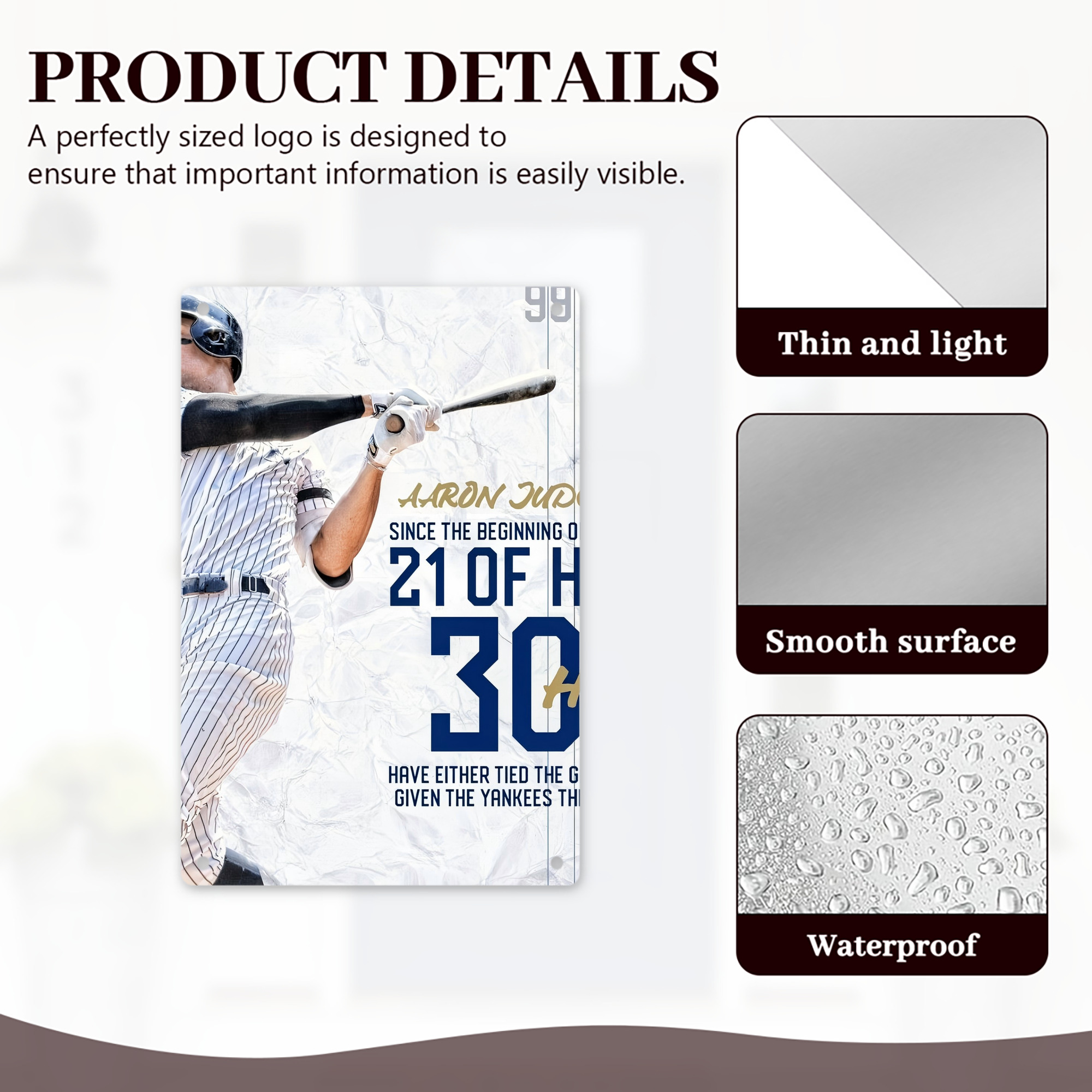 Aaron Judge 30 Home Runs 8x12inch Vertical Aluminum Sign - Durable Fade-Resistant Indoor/Outdoor Safety & Information Plaque For Office, Hotel, Restaurant, Bar, Public Spaces