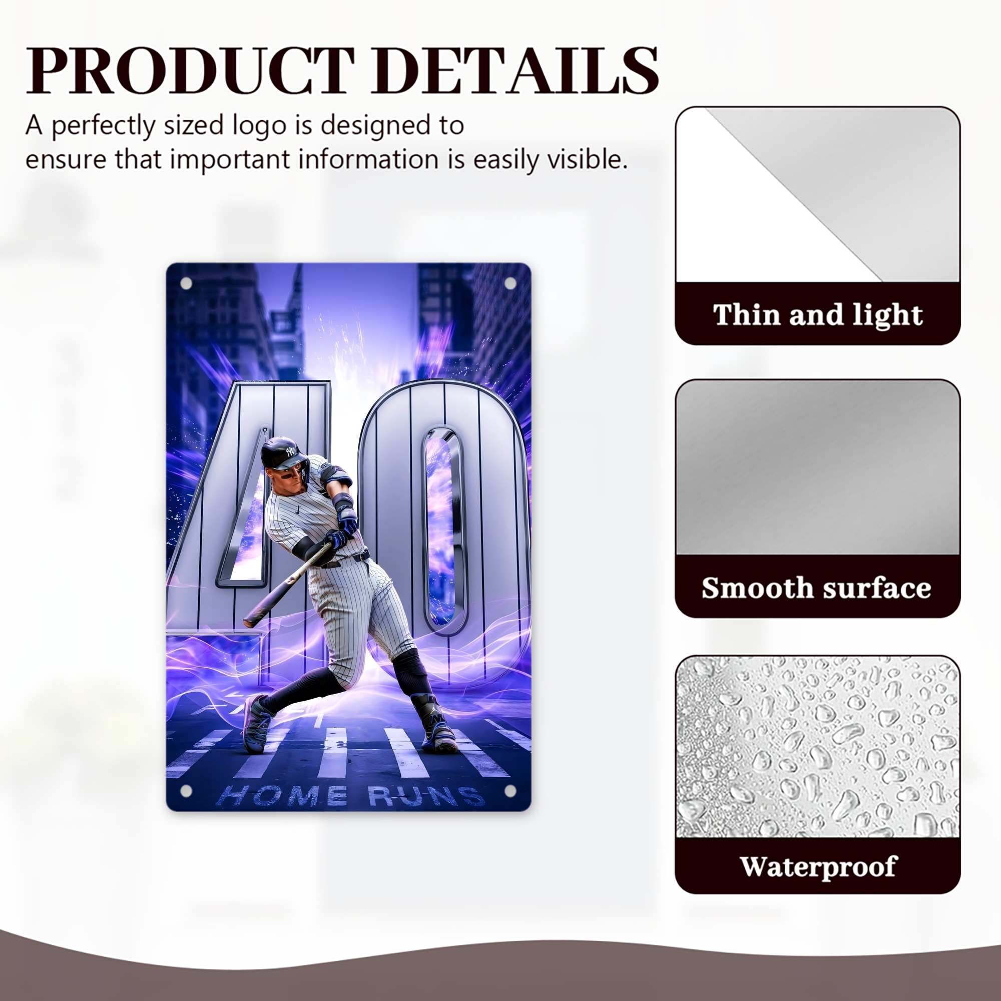 Aaron Judge 40 Home Runs 8x12inch Vertical Aluminum Sign - Durable Fade-Resistant Indoor/Outdoor Safety & Information Plaque For Office, Hotel, Restaurant, Bar, Public Spaces