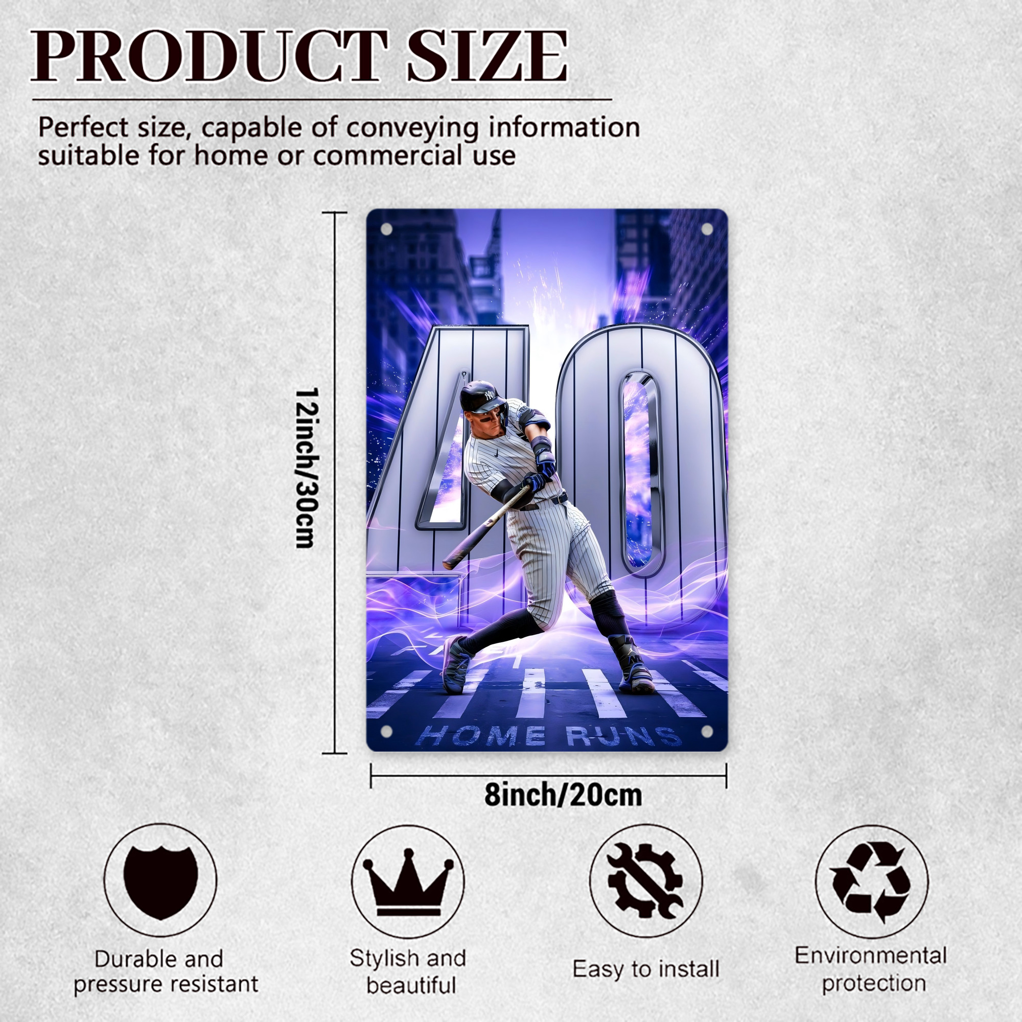 Aaron Judge 40 Home Runs 8x12inch Vertical Aluminum Sign - Durable Fade-Resistant Indoor/Outdoor Safety & Information Plaque For Office, Hotel, Restaurant, Bar, Public Spaces