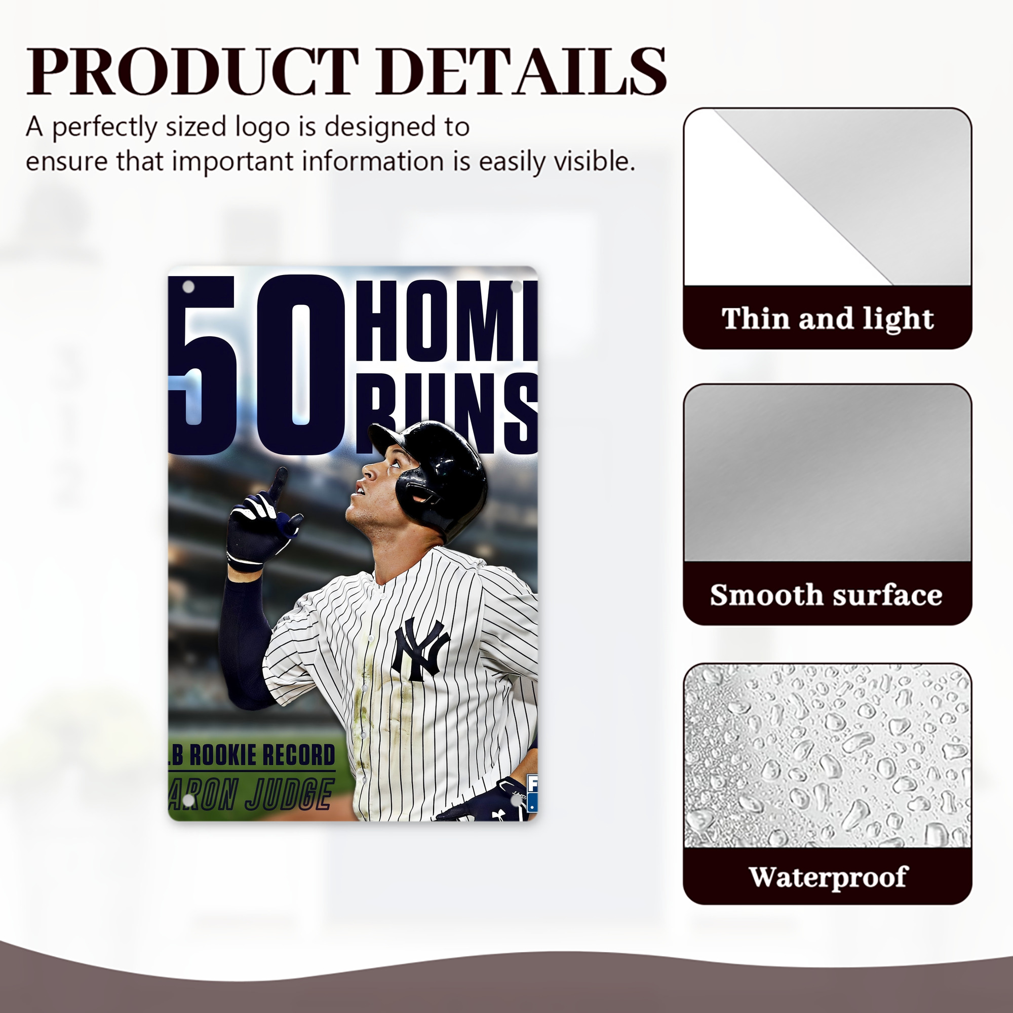 Aaron Judge 50 Home Runs 5 8x12inch Vertical Aluminum Sign - Durable Fade-Resistant Indoor/Outdoor Safety & Information Plaque For Office, Hotel, Restaurant, Bar, Public Spaces