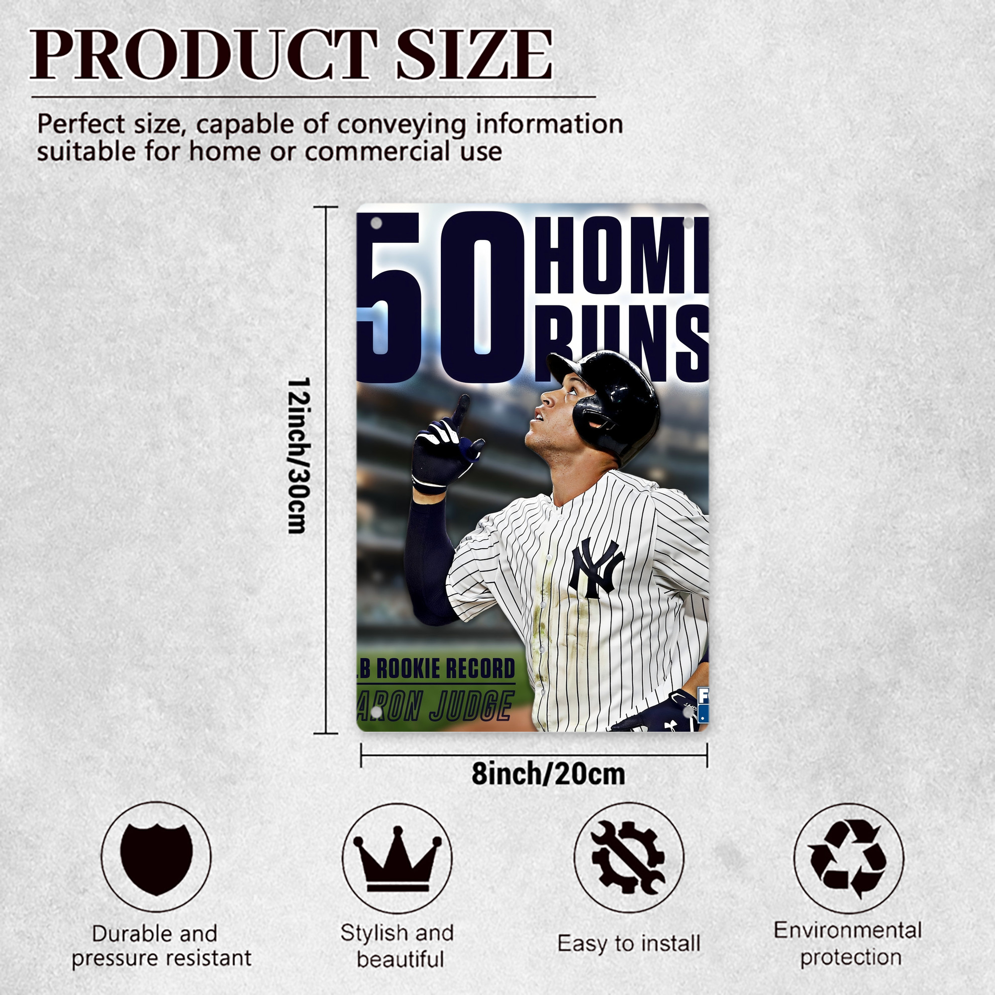 Aaron Judge 50 Home Runs 5 8x12inch Vertical Aluminum Sign - Durable Fade-Resistant Indoor/Outdoor Safety & Information Plaque For Office, Hotel, Restaurant, Bar, Public Spaces