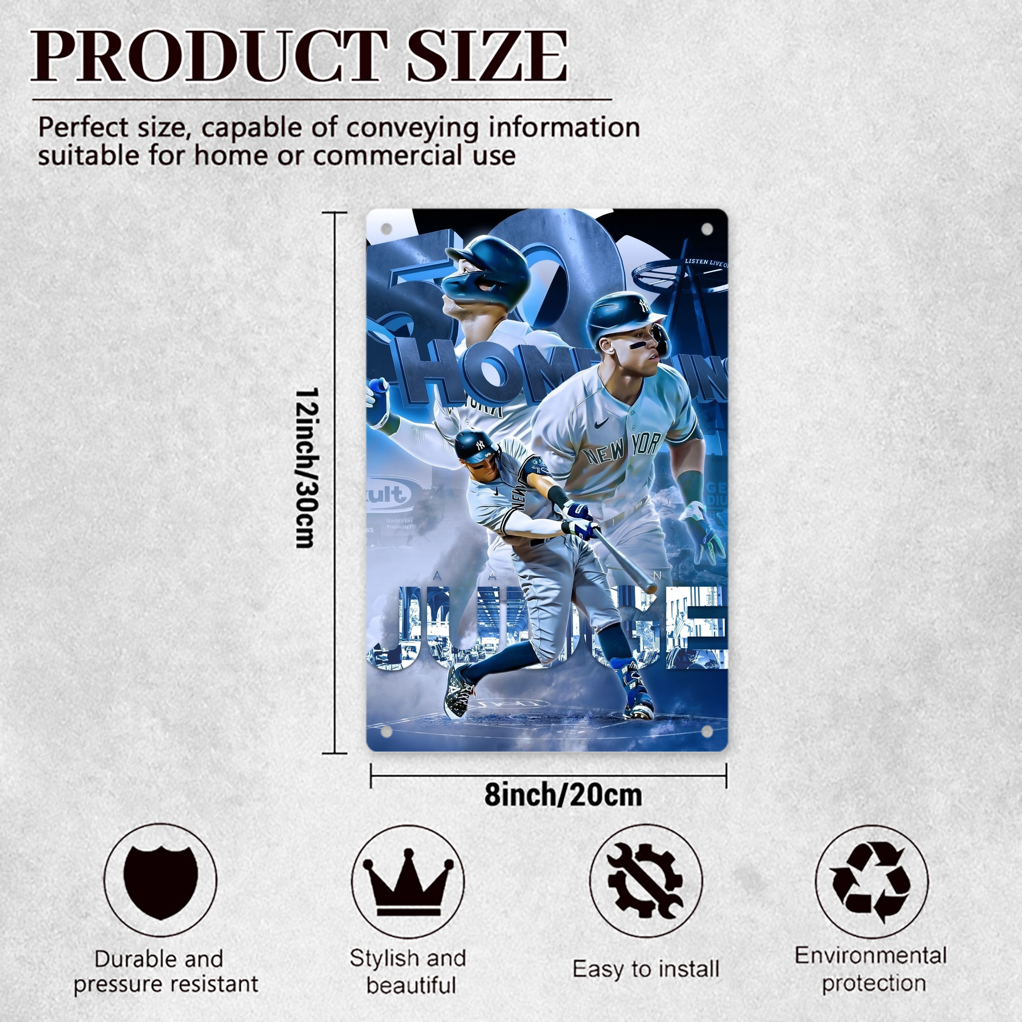 Aaron Judge 50 Home Runs 8x12inch Vertical Aluminum Sign - Durable Fade-Resistant Indoor/Outdoor Safety & Information Plaque For Office, Hotel, Restaurant, Bar, Public Spaces