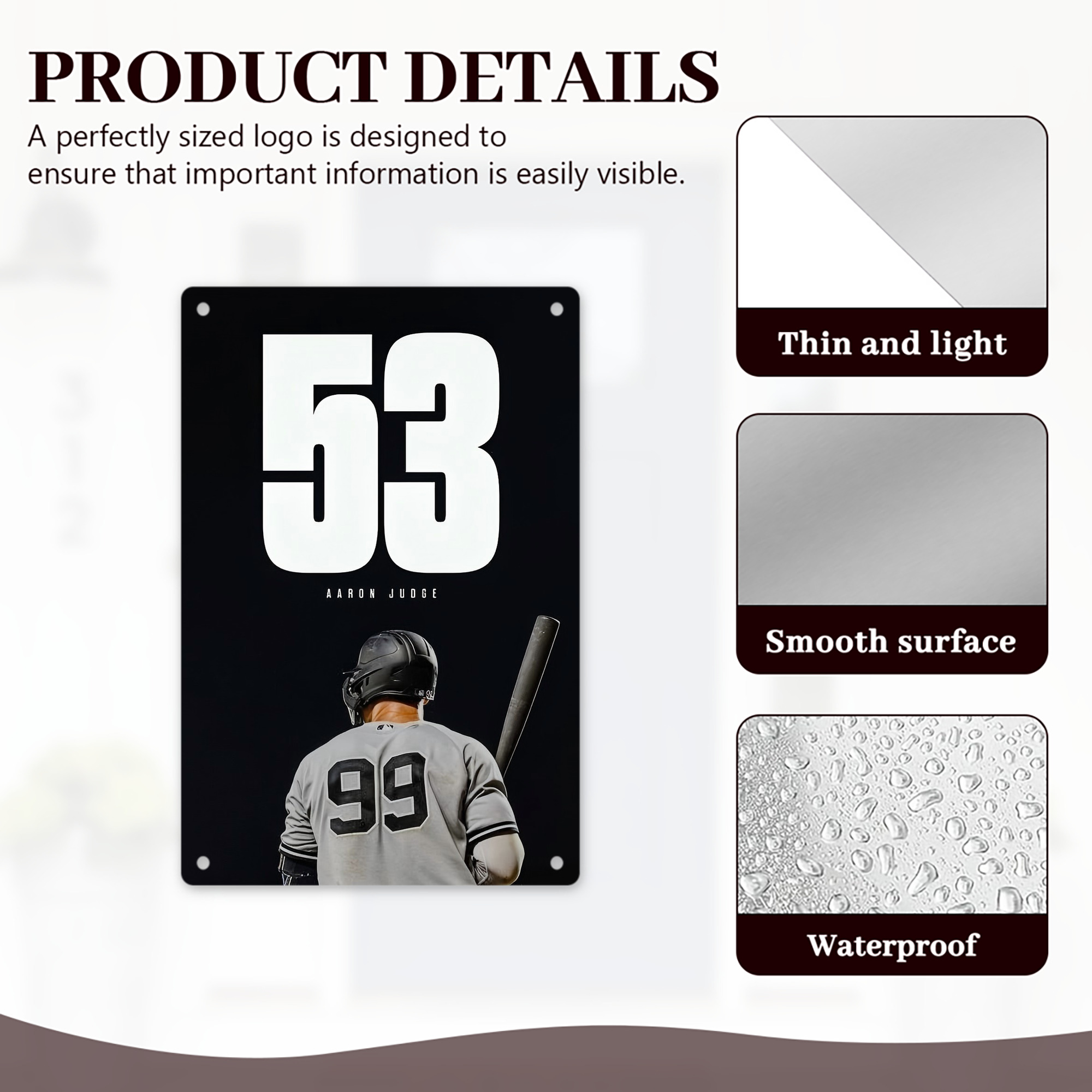 Aaron Judge 53 Home Runs 8x12inch Vertical Aluminum Sign - Durable Fade-Resistant Indoor/Outdoor Safety & Information Plaque For Office, Hotel, Restaurant, Bar, Public Spaces