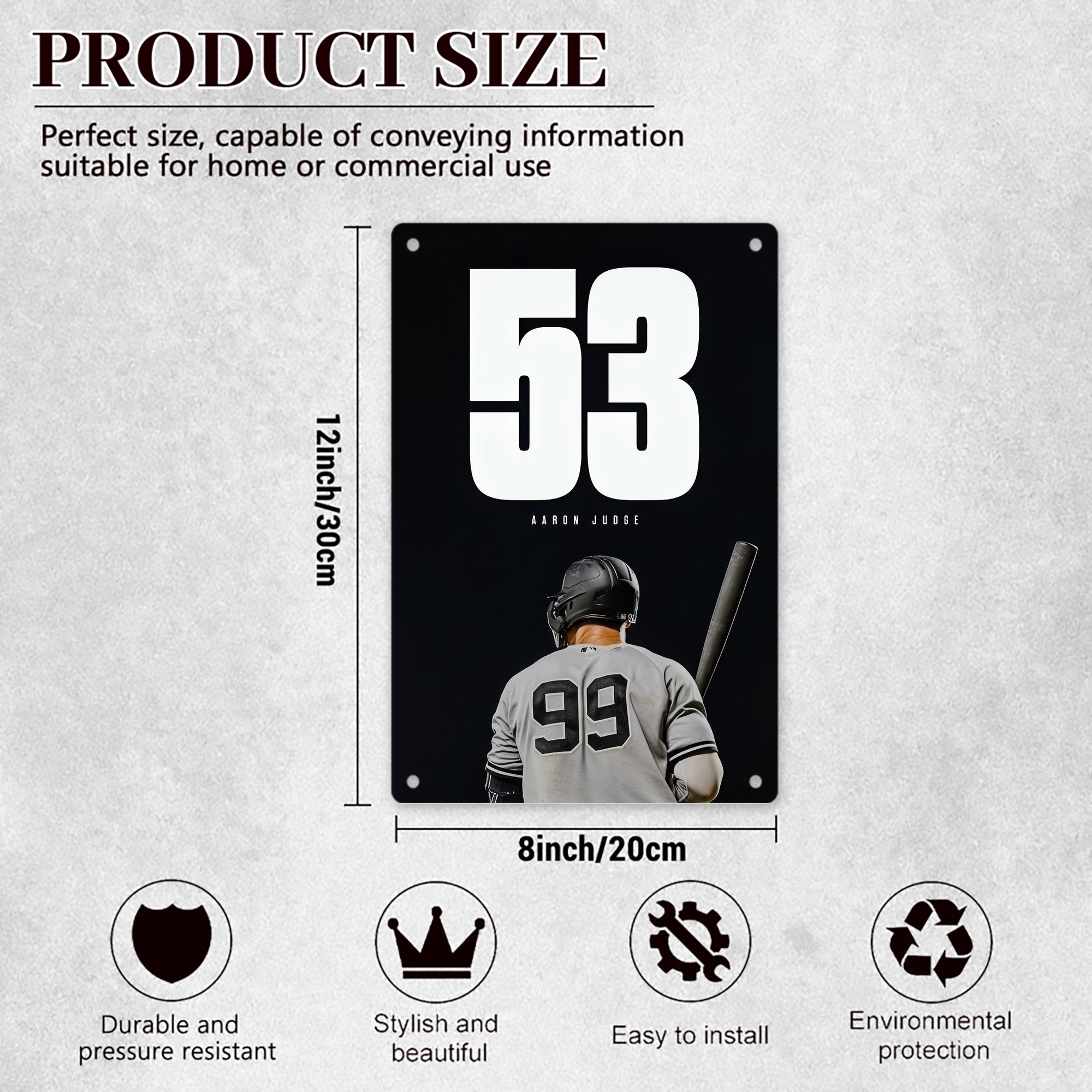 Aaron Judge 53 Home Runs 8x12inch Vertical Aluminum Sign - Durable Fade-Resistant Indoor/Outdoor Safety & Information Plaque For Office, Hotel, Restaurant, Bar, Public Spaces