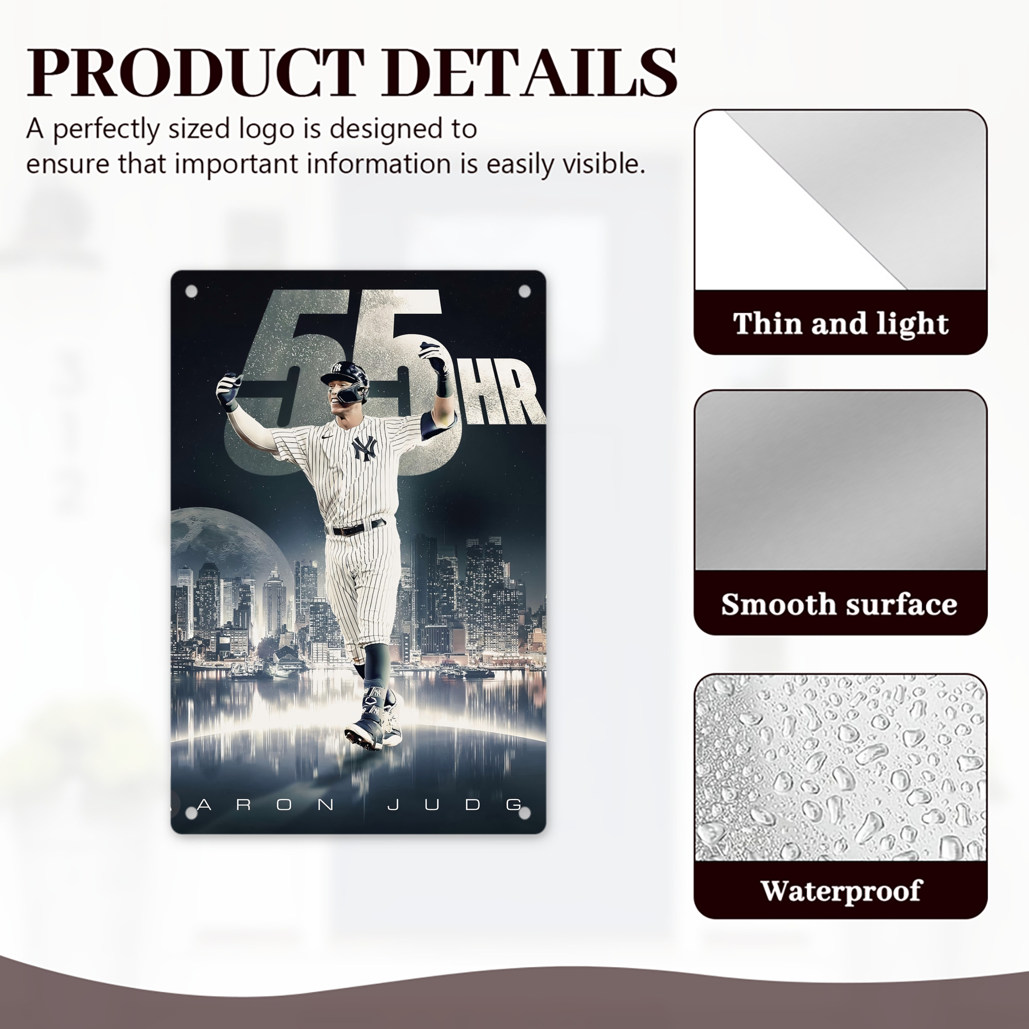 Aaron Judge 55 Home Runs 8x12inch Vertical Aluminum Sign - Durable Fade-Resistant Indoor/Outdoor Safety & Information Plaque For Office, Hotel, Restaurant, Bar, Public Spaces