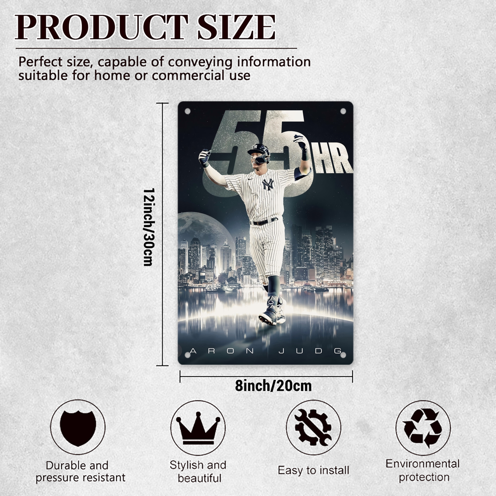 Aaron Judge 55 Home Runs 8x12inch Vertical Aluminum Sign - Durable Fade-Resistant Indoor/Outdoor Safety & Information Plaque For Office, Hotel, Restaurant, Bar, Public Spaces