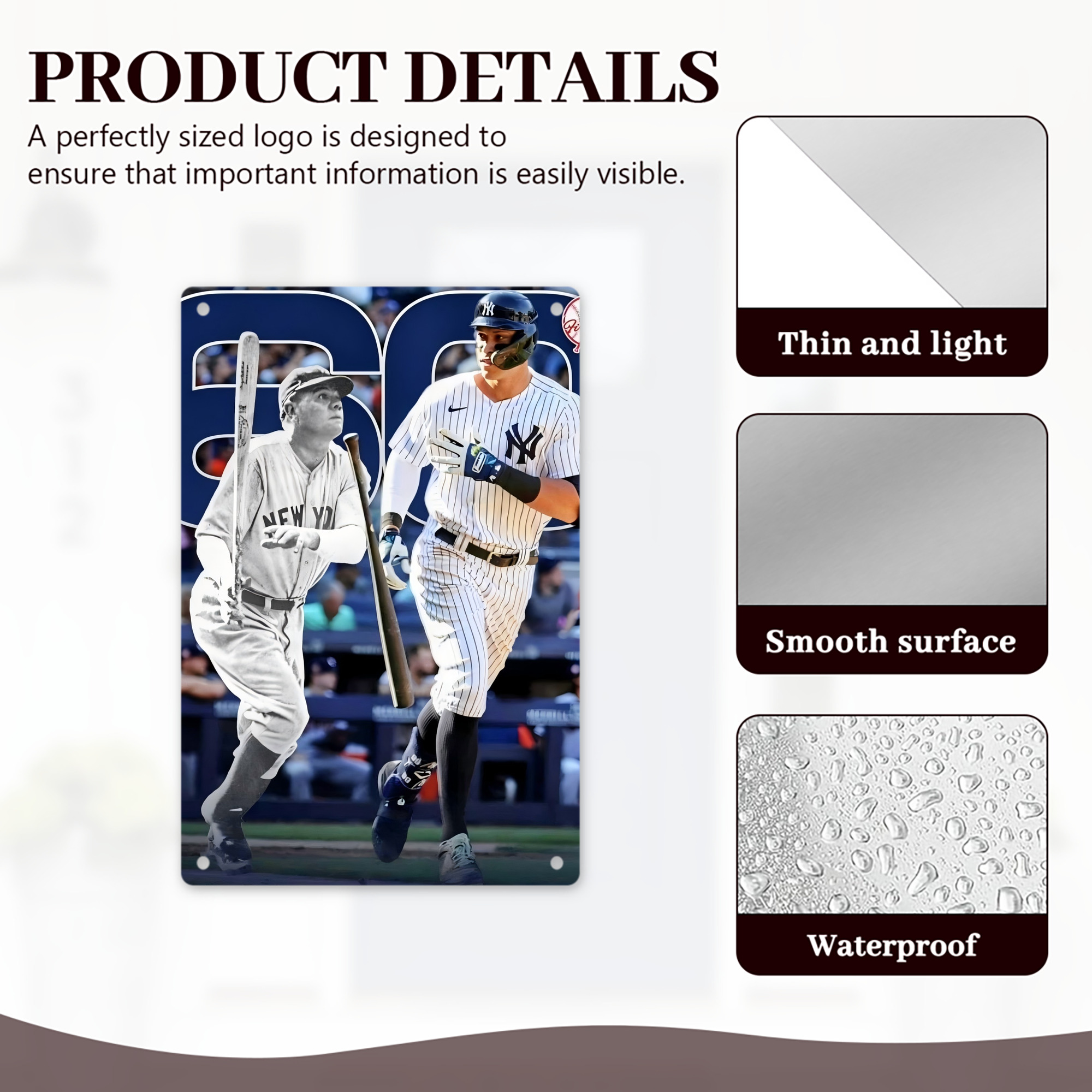 Aaron Judge 60 Home Runs 5 8x12inch Vertical Aluminum Sign - Durable Fade-Resistant Indoor/Outdoor Safety & Information Plaque For Office, Hotel, Restaurant, Bar, Public Spaces