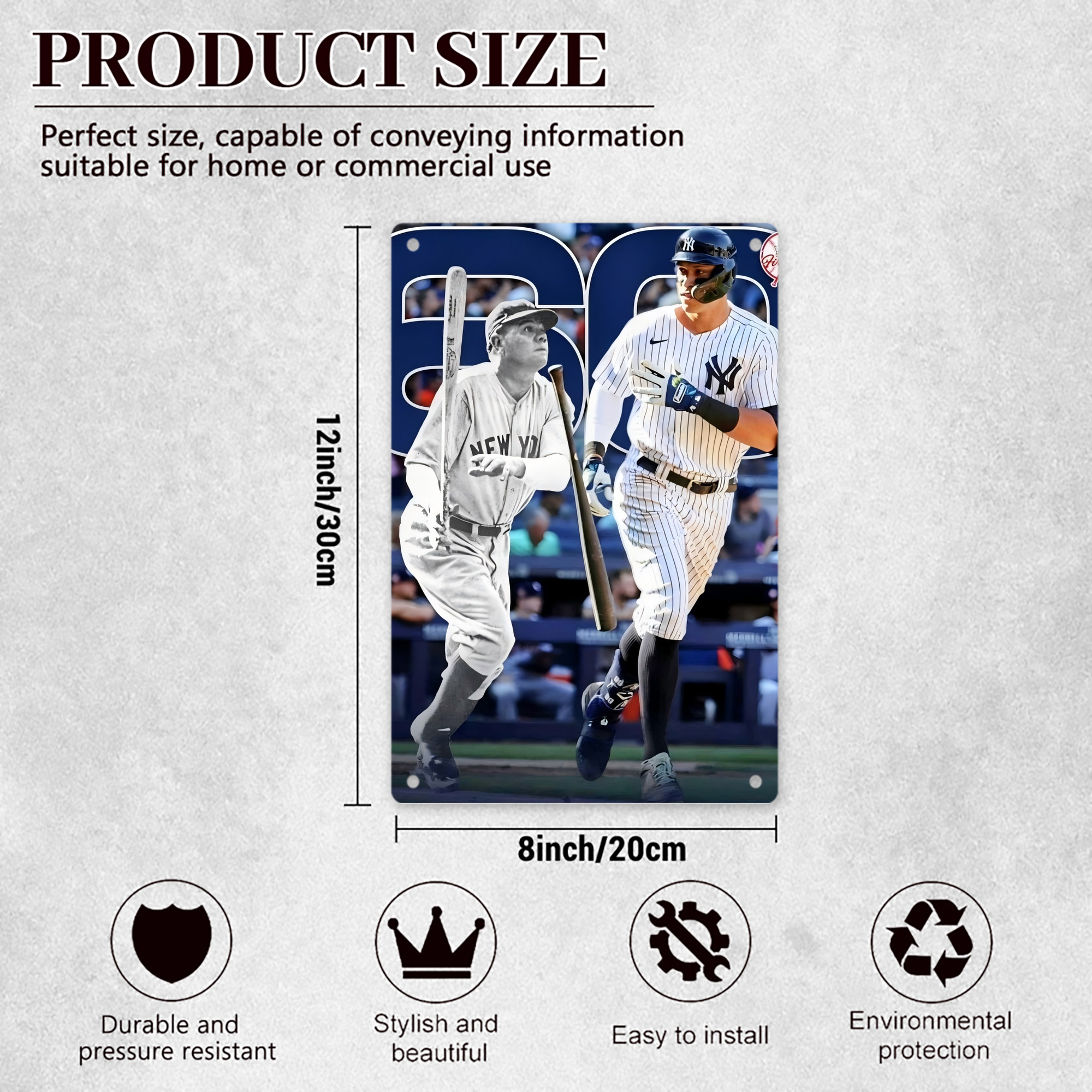 Aaron Judge 60 Home Runs 5 8x12inch Vertical Aluminum Sign - Durable Fade-Resistant Indoor/Outdoor Safety & Information Plaque For Office, Hotel, Restaurant, Bar, Public Spaces