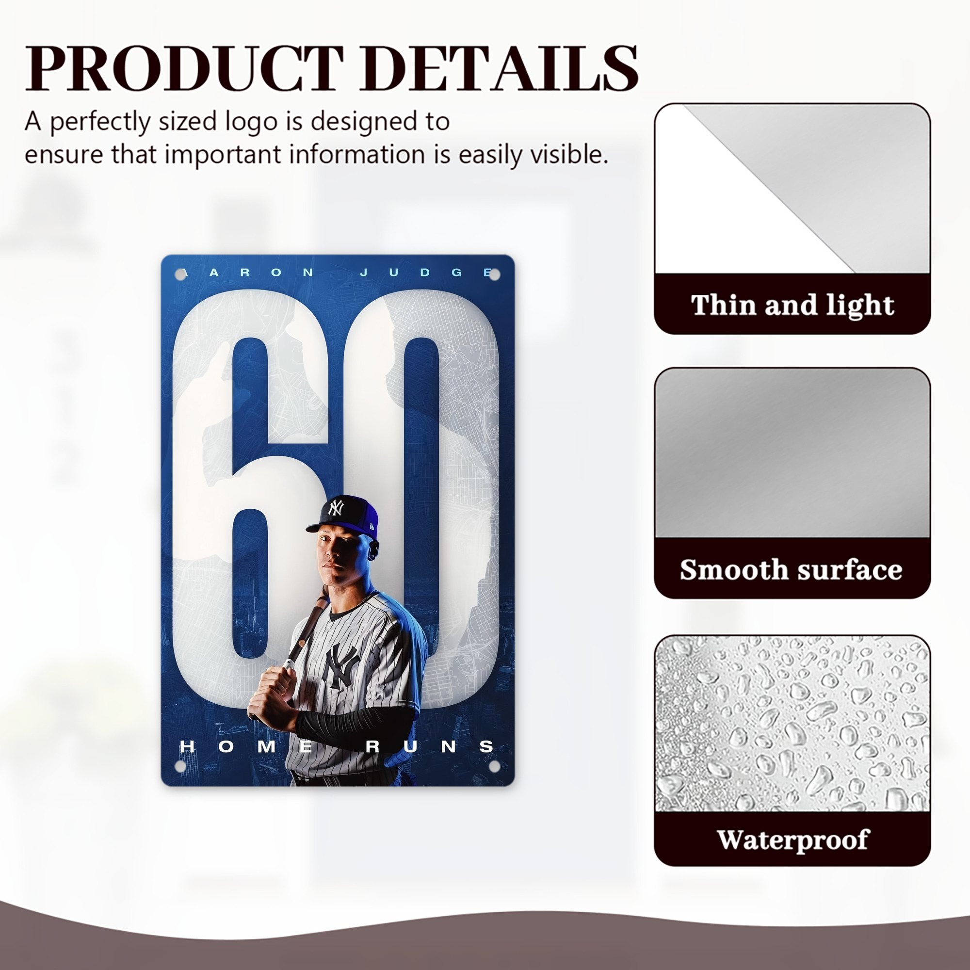 Aaron Judge 60 Home Runs 8x12inch Vertical Aluminum Sign - Durable Fade-Resistant Indoor/Outdoor Safety & Information Plaque For Office, Hotel, Restaurant, Bar, Public Spaces