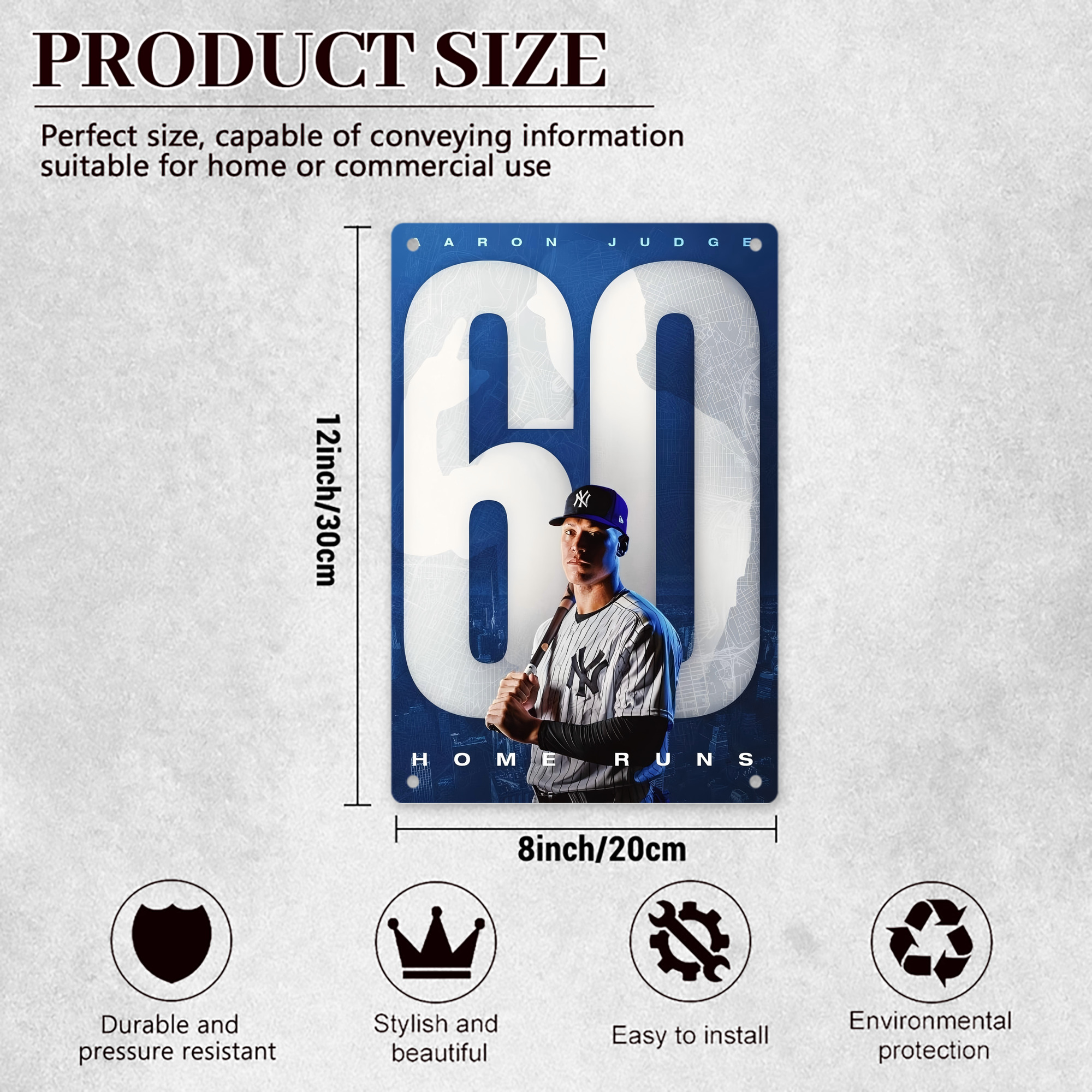 Aaron Judge 60 Home Runs 8x12inch Vertical Aluminum Sign - Durable Fade-Resistant Indoor/Outdoor Safety & Information Plaque For Office, Hotel, Restaurant, Bar, Public Spaces