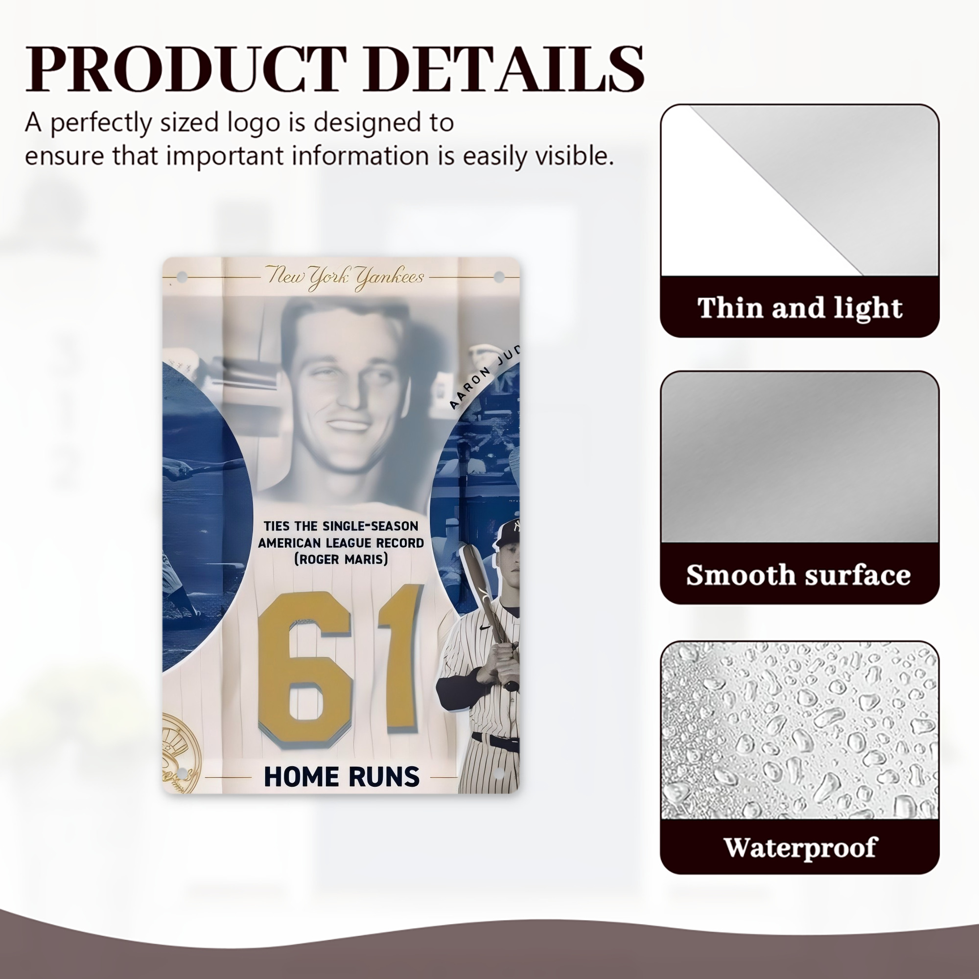 Aaron Judge 61 Home Runs 2 8x12inch Vertical Aluminum Sign - Durable Fade-Resistant Indoor/Outdoor Safety & Information Plaque For Office, Hotel, Restaurant, Bar, Public Spaces