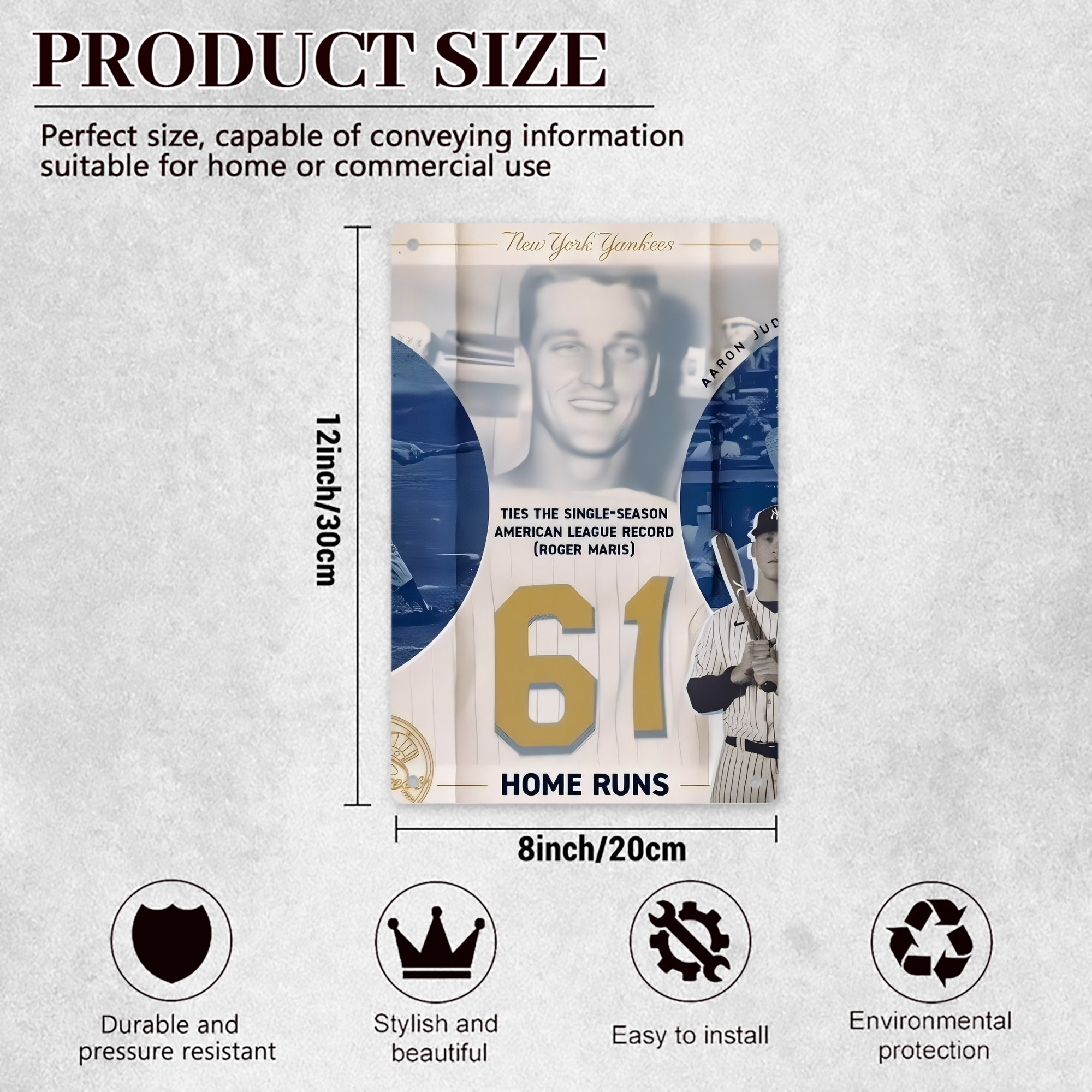 Aaron Judge 61 Home Runs 2 8x12inch Vertical Aluminum Sign - Durable Fade-Resistant Indoor/Outdoor Safety & Information Plaque For Office, Hotel, Restaurant, Bar, Public Spaces