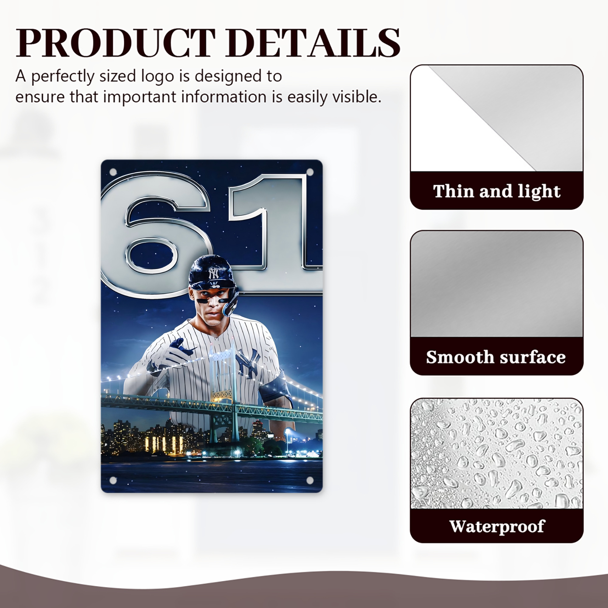 Aaron Judge 61 Home Runs 8x12inch Vertical Aluminum Sign - Durable Fade-Resistant Indoor/Outdoor Safety & Information Plaque For Office, Hotel, Restaurant, Bar, Public Spaces